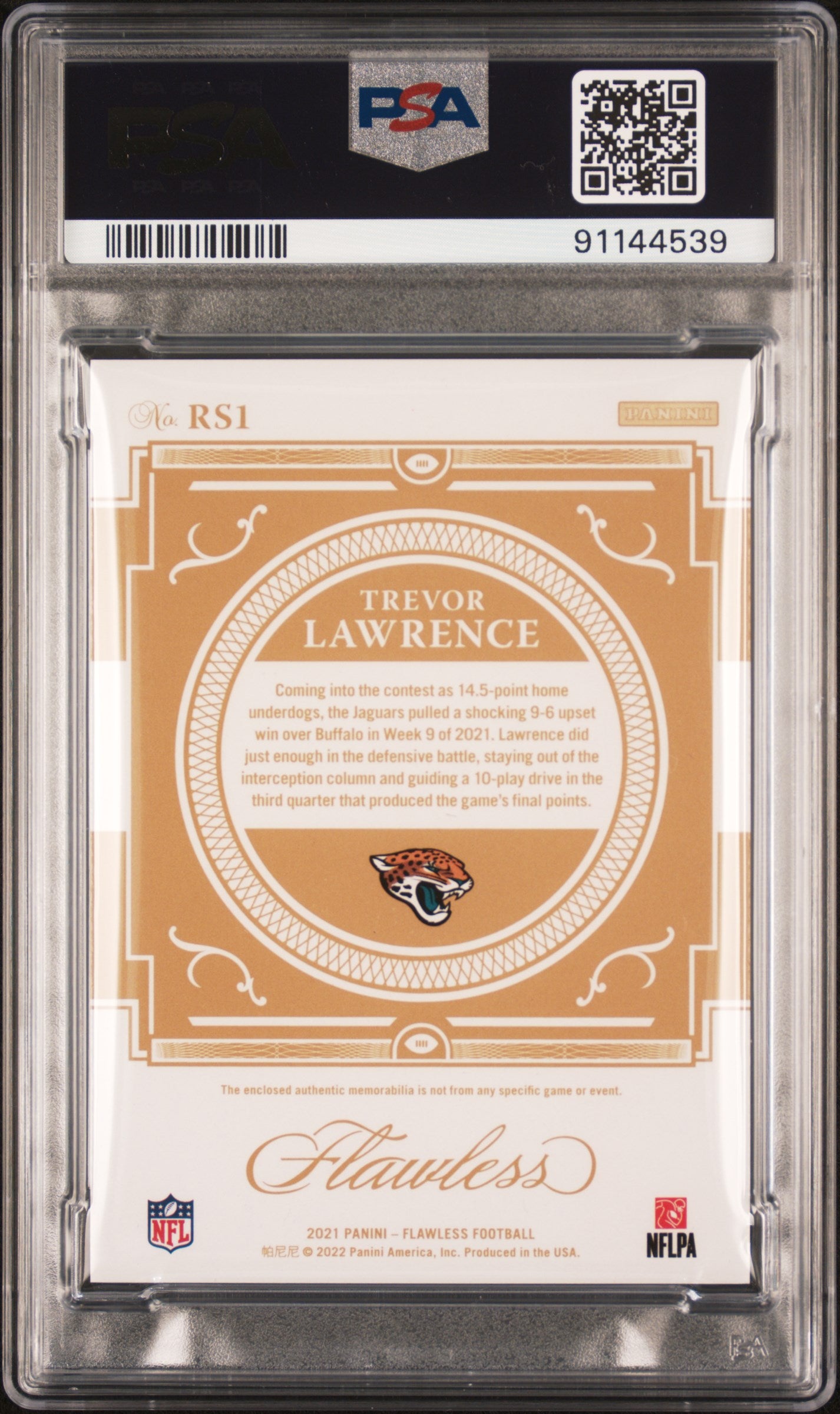 2021 Panini Flawless Rookie Showcase Relics #RS1 Trevor Lawrence Rookie PSA 10