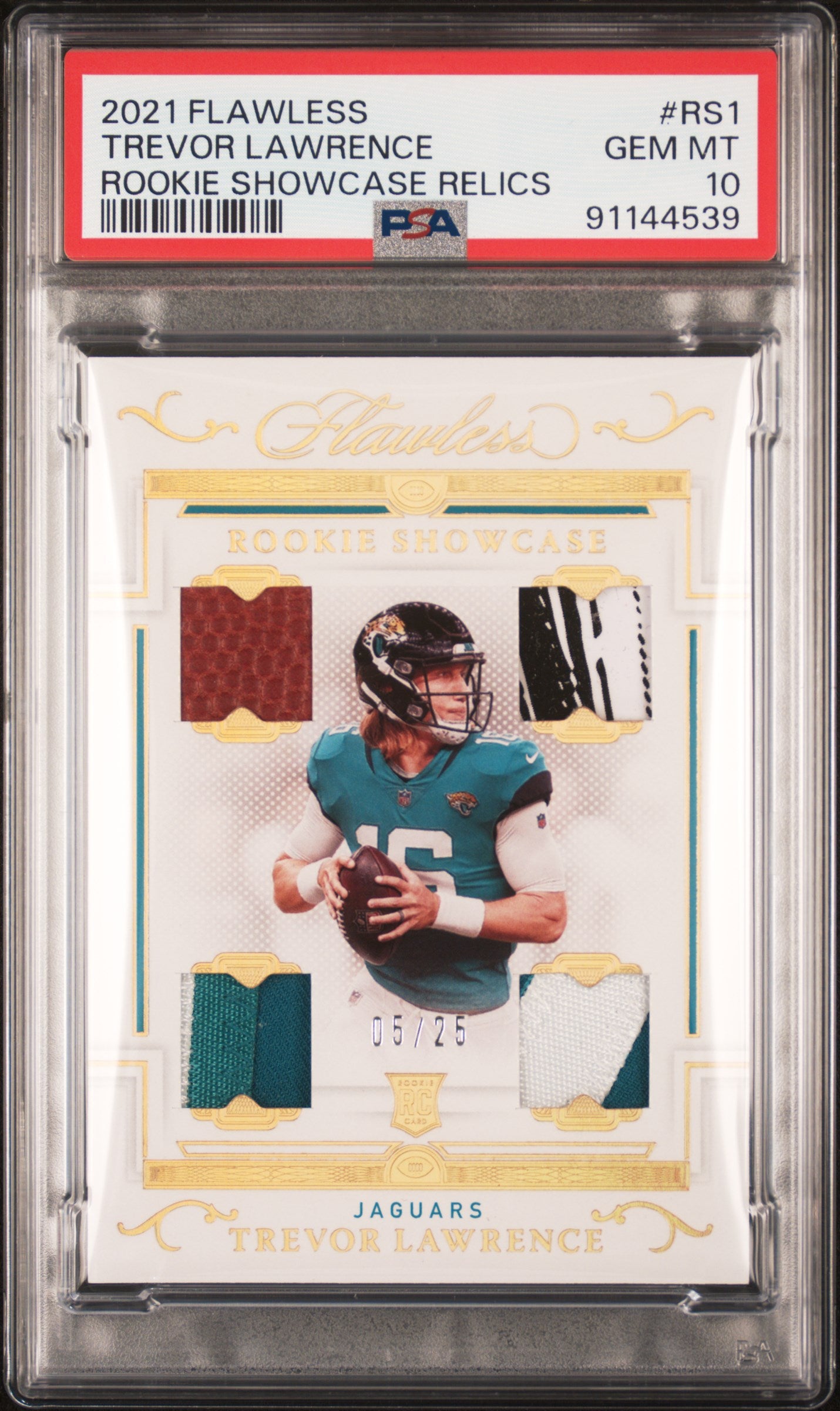 2021 Panini Flawless Rookie Showcase Relics #RS1 Trevor Lawrence Rookie PSA 10