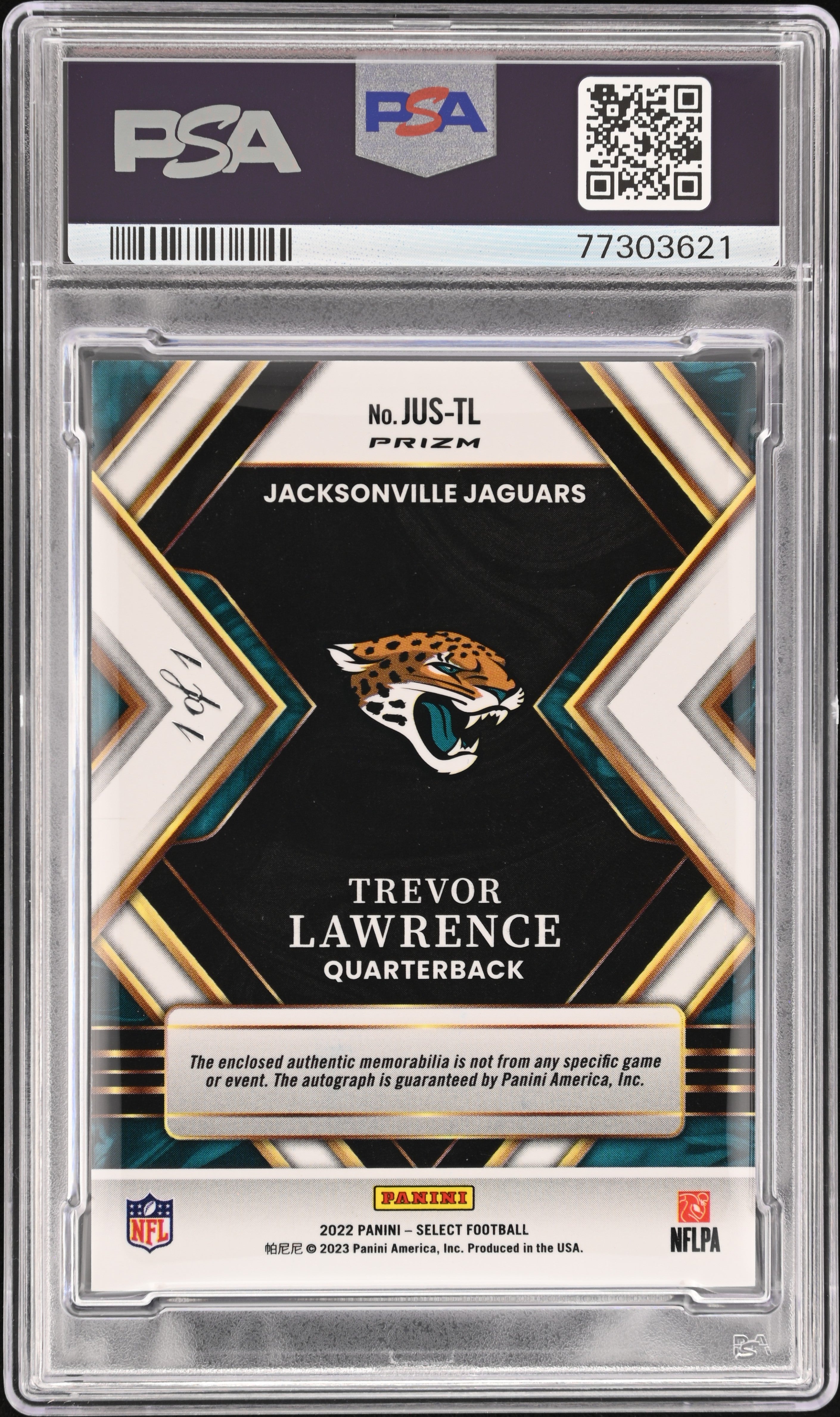 2022 Panini Select Jumbo Signature Swatch  Trevor Lawrence  Nike L/T 1/1 PSA 8