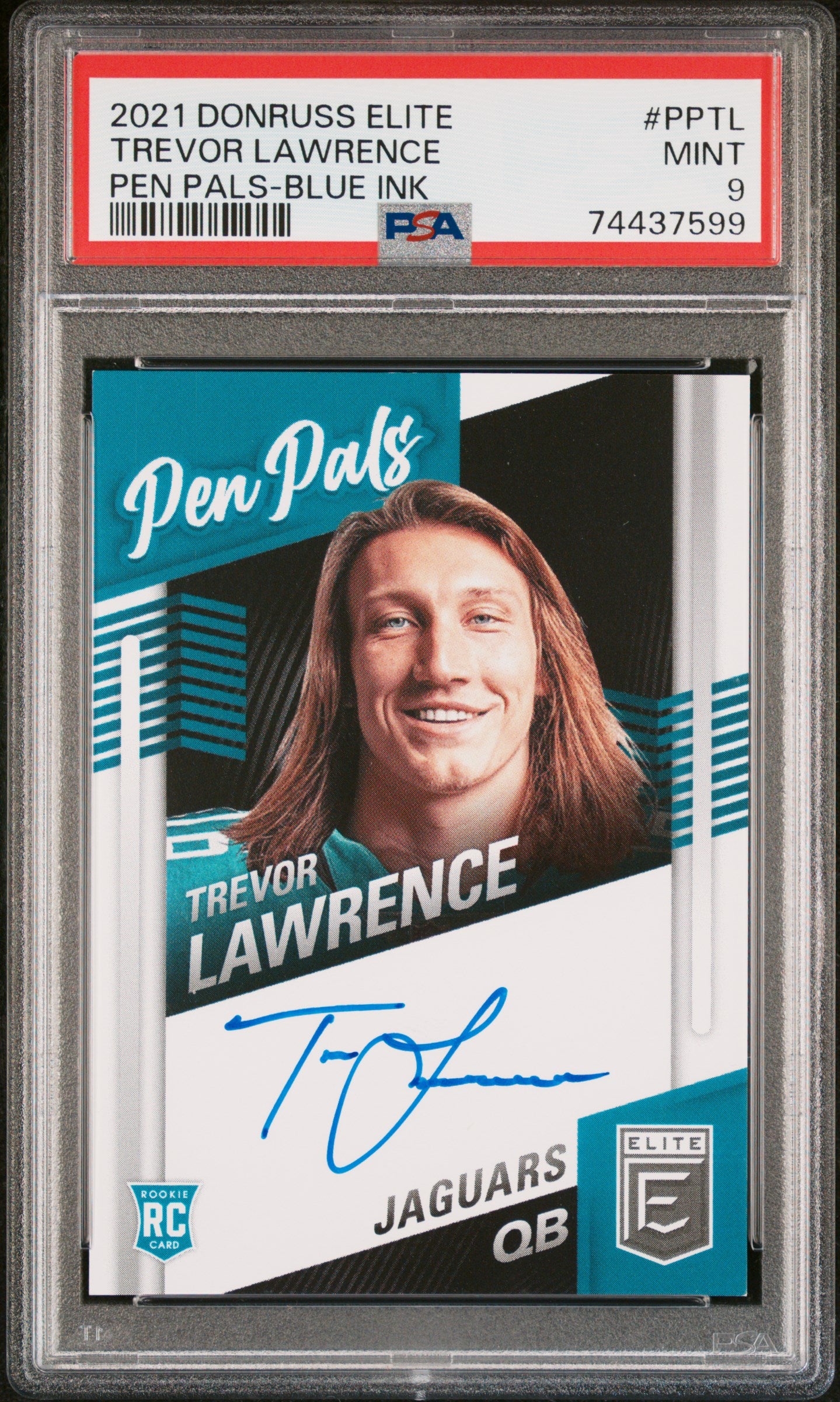 2021 Panini Donruss Elite Pen Pals #PPTL Trevor Lawrence Pen Pals-Blue Ink PSA 9