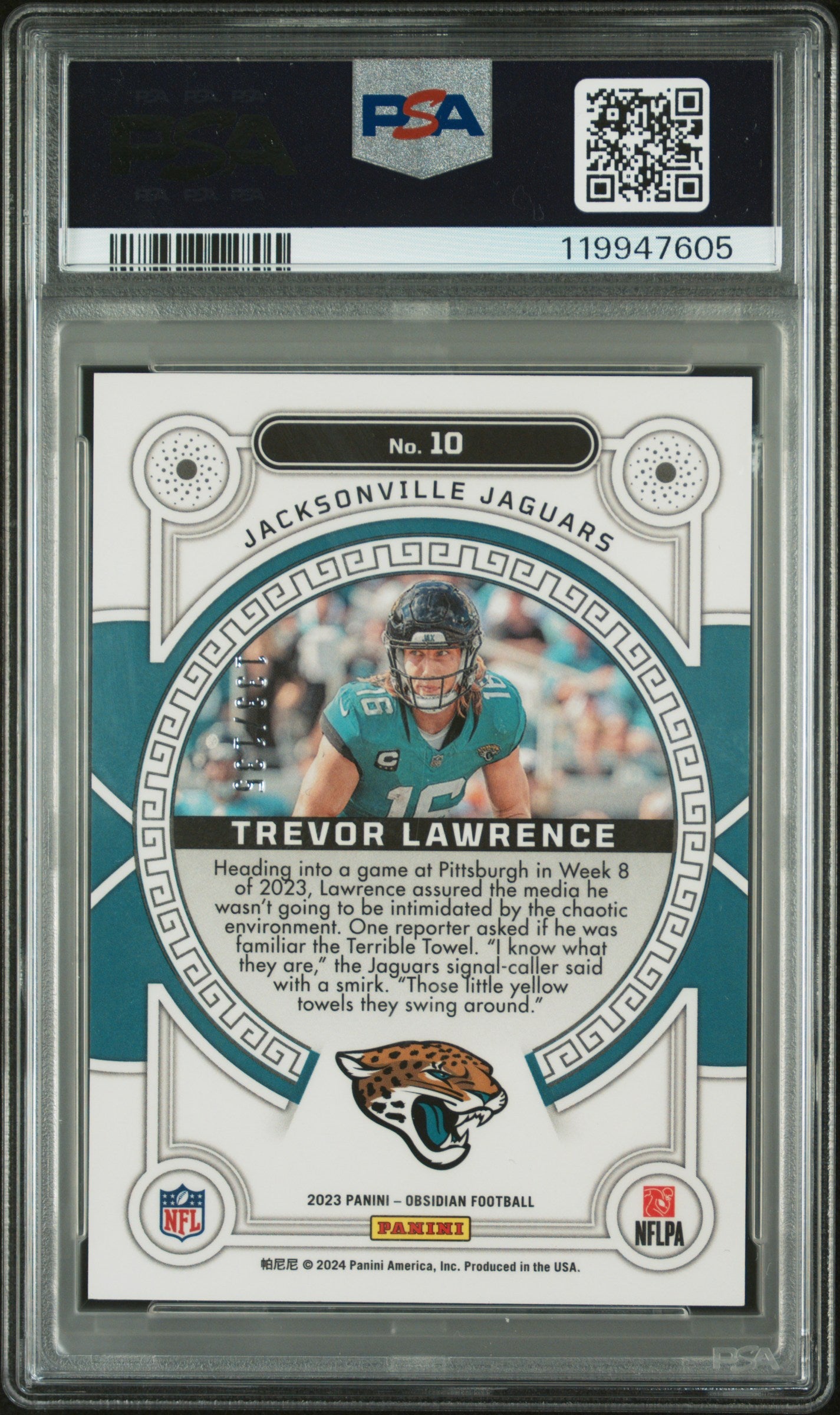 2023 Panini Obsidian Orbital #10 Trevor Lawrence PSA 8