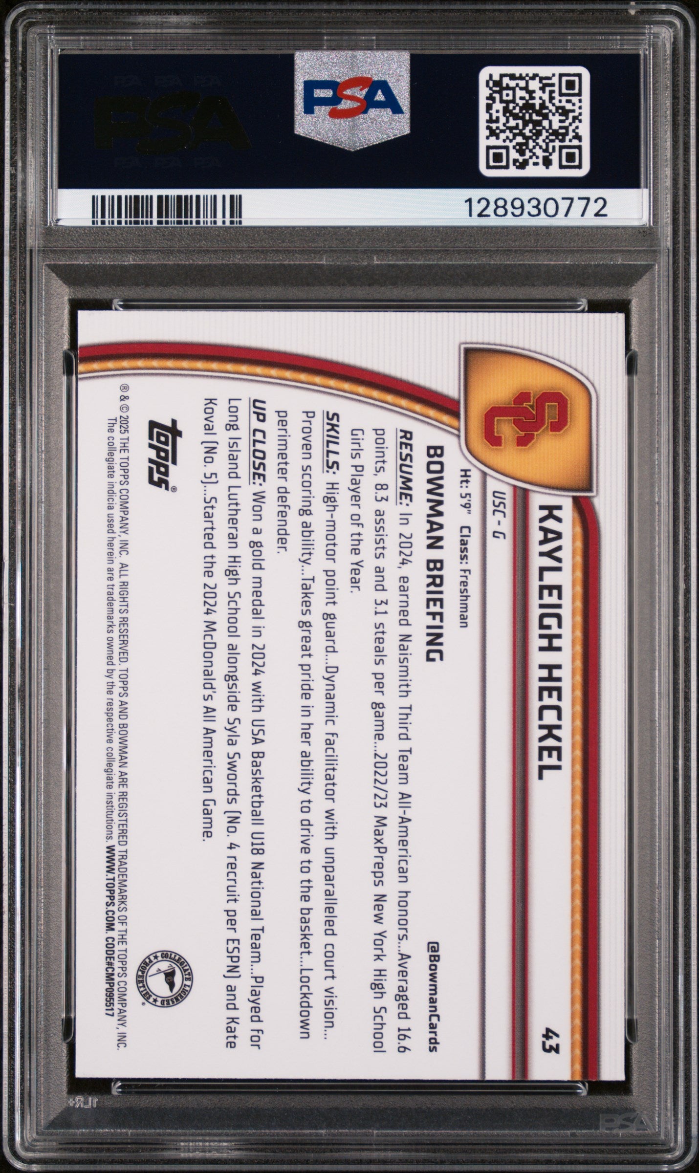 2024 Bowman Chrome University #43 Kayleigh Heckel Black Wave PSA 9