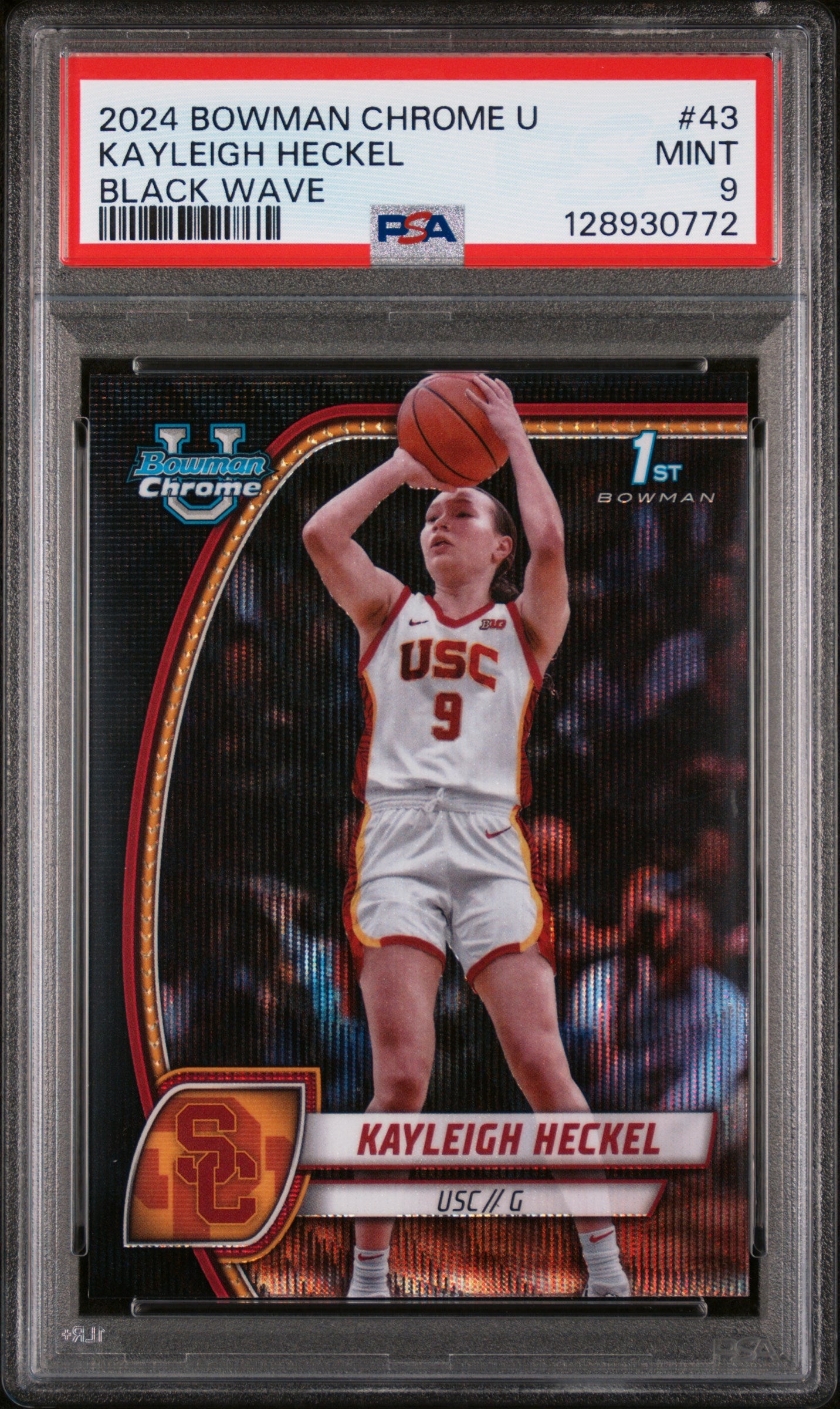 2024 Bowman Chrome University #43 Kayleigh Heckel Black Wave PSA 9