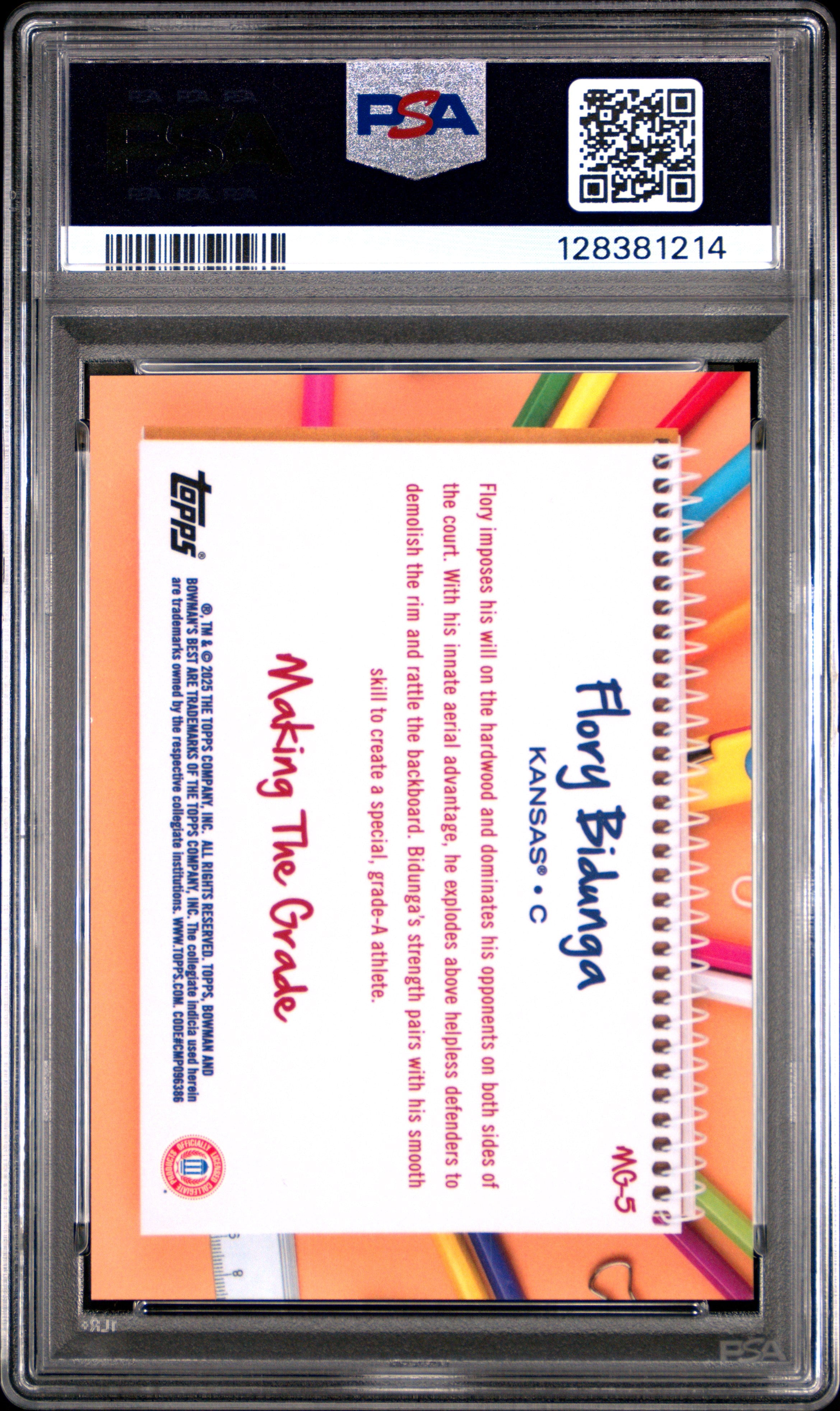 2024 Bowman University Best Making The Grade #MG5 Flory Bidunga Making PSA 9