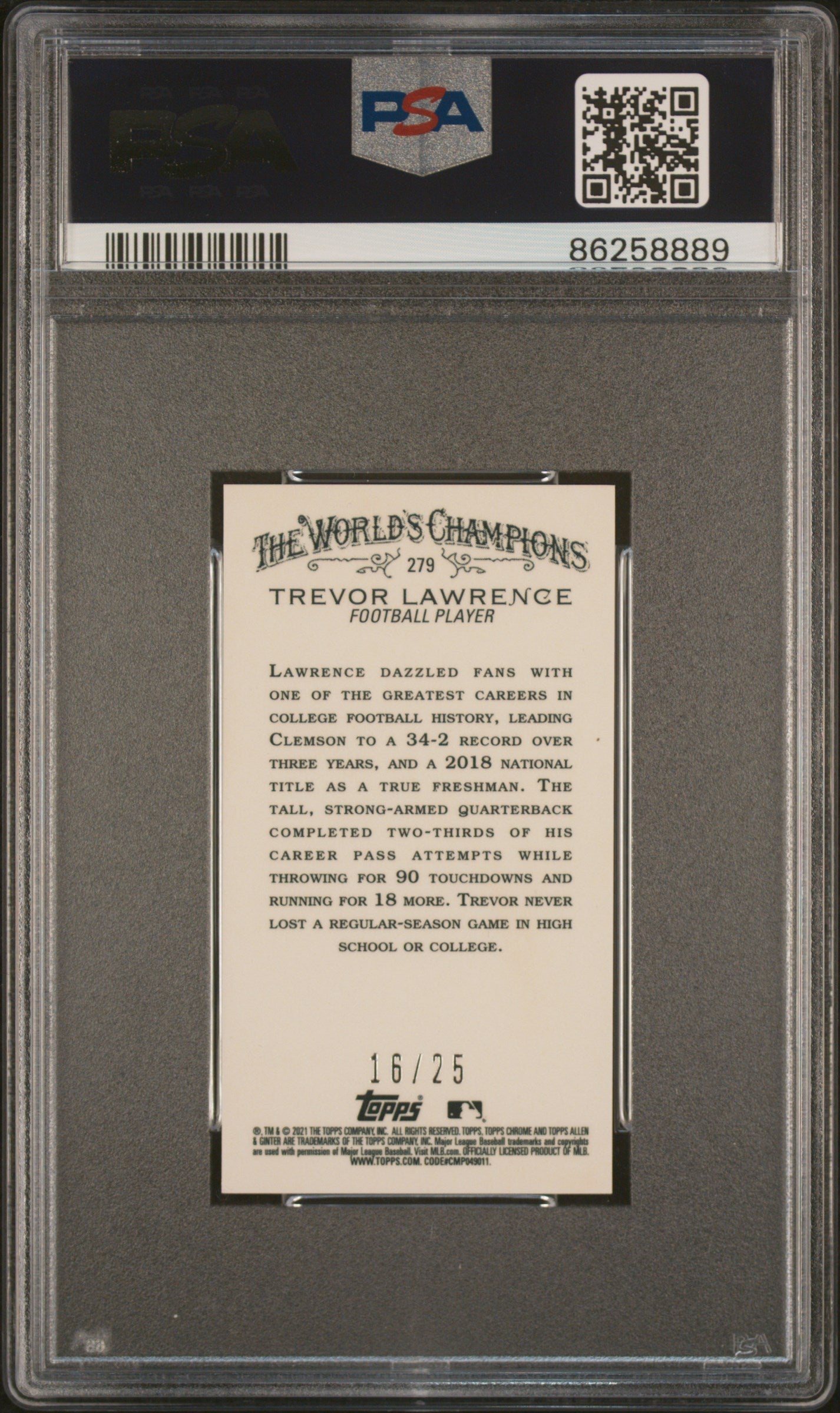 2021 Topps Allen & Ginter Chrome #279 Trevor Lawrence Orange Refractor PSA 10