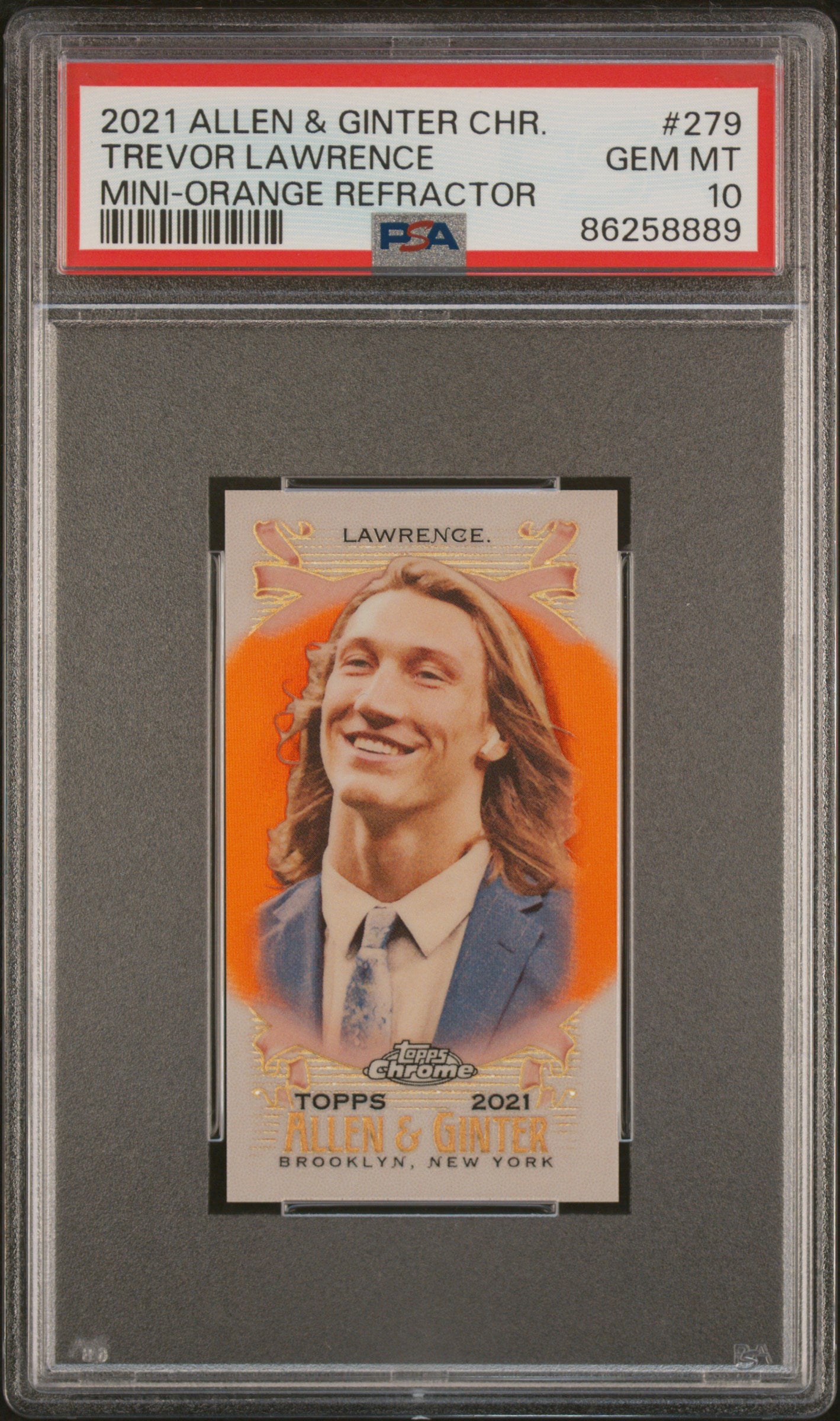 2021 Topps Allen & Ginter Chrome #279 Trevor Lawrence Orange Refractor PSA 10