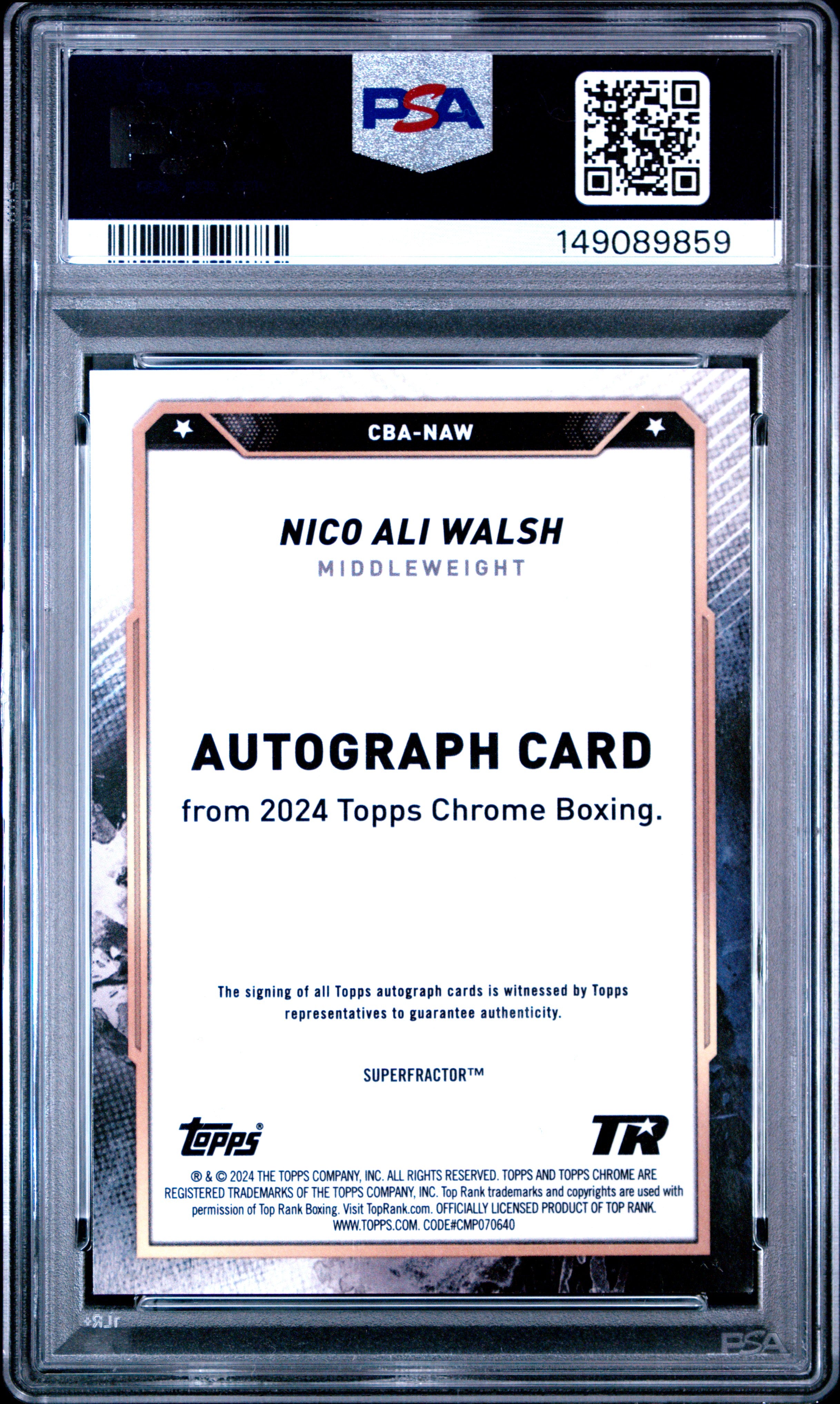 2024 Topps Chrome Boxing  Nico Ali Walsh Autograph-Superfractor 1/1 PSA 0