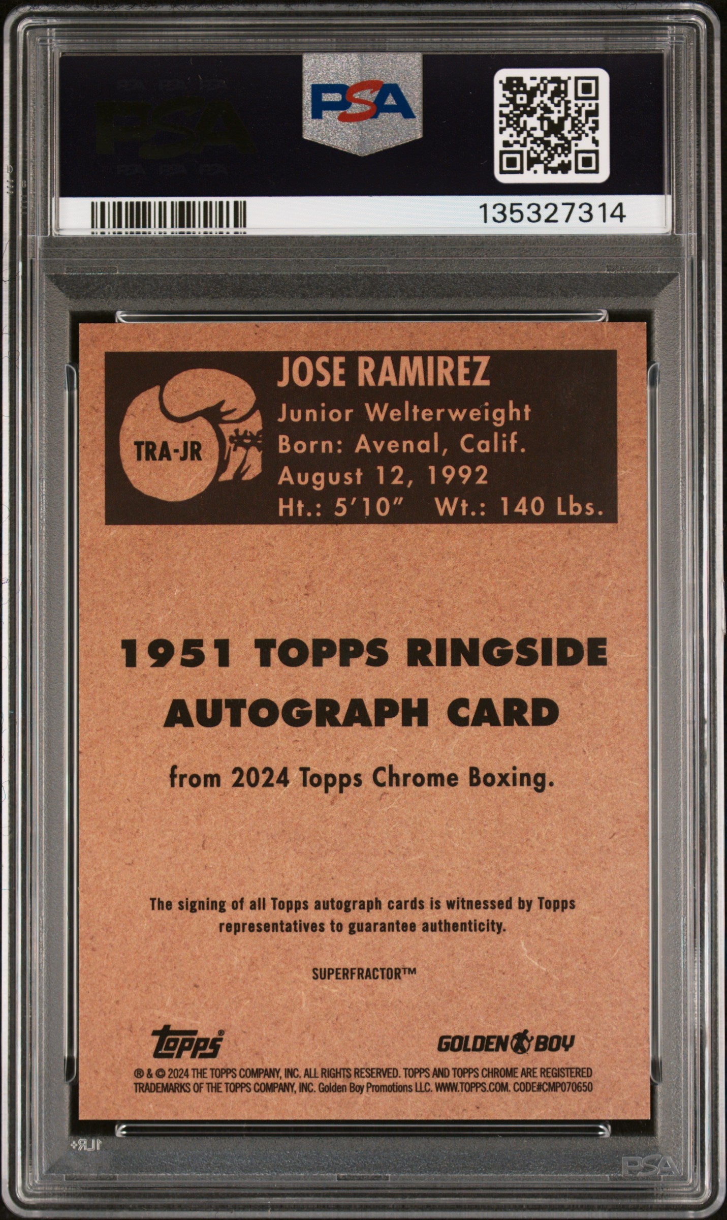 2024 Topps Chrome Boxing 1951  Jose Ramirez 1951 Ringside Auto-Super 1/1 PSA 8