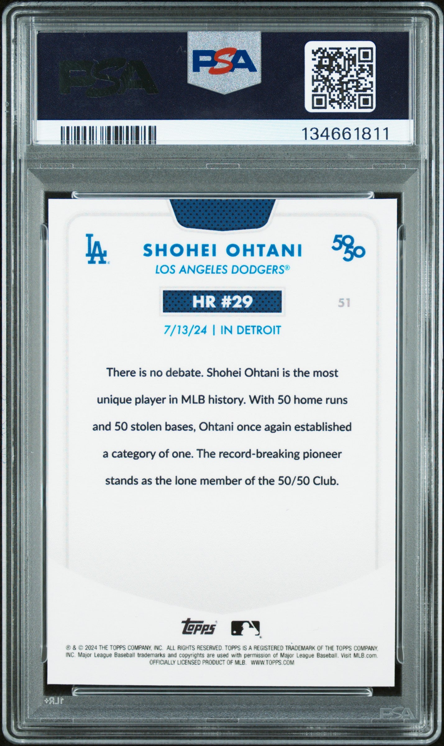 2024 Topps 50/50 Shohei Ohtani #51 Shohei Ohtani Chrome-Green Refractor PSA 10