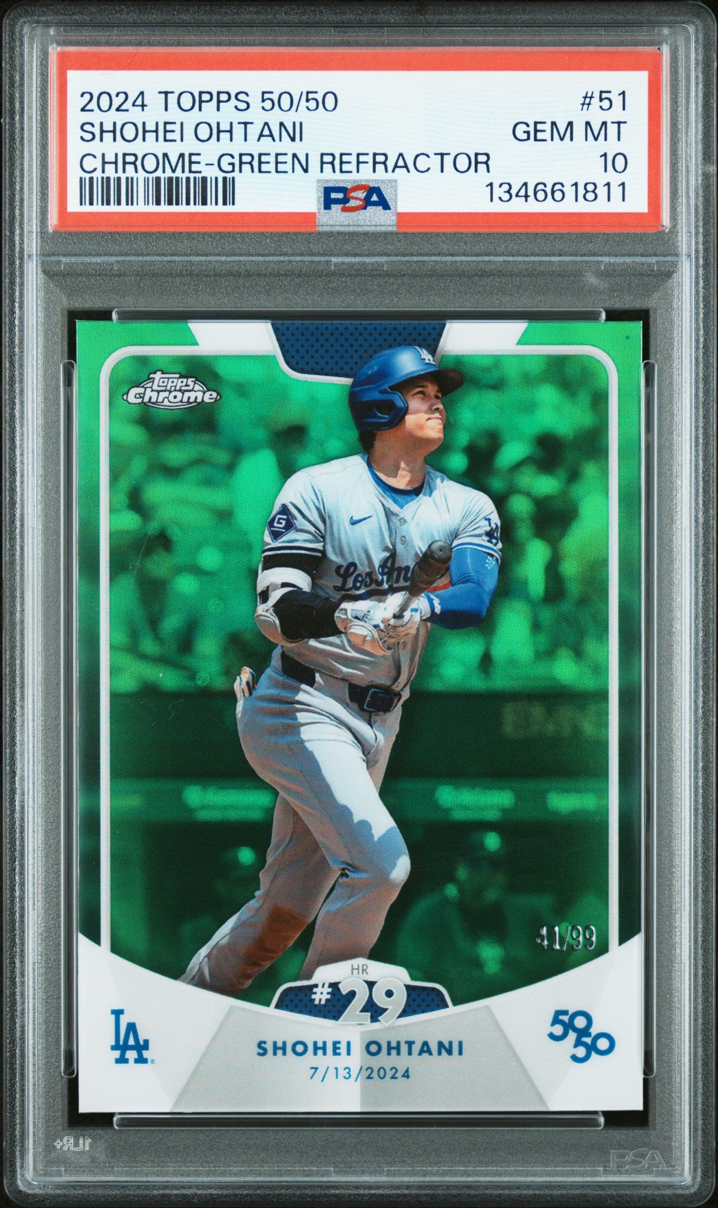 2024 Topps 50/50 Shohei Ohtani #51 Shohei Ohtani Chrome-Green Refractor PSA 10