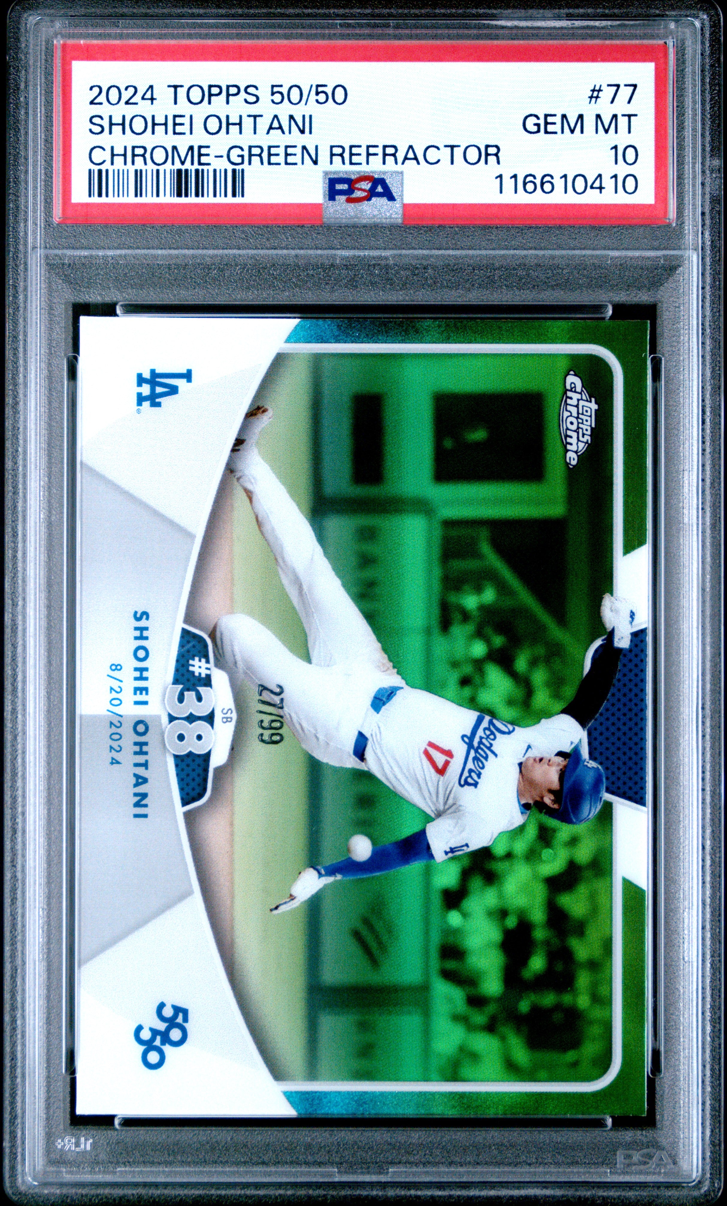 2024 Topps 50/50 Shohei Ohtani #77 Shohei Ohtani Chrome-Green Refractor PSA 10