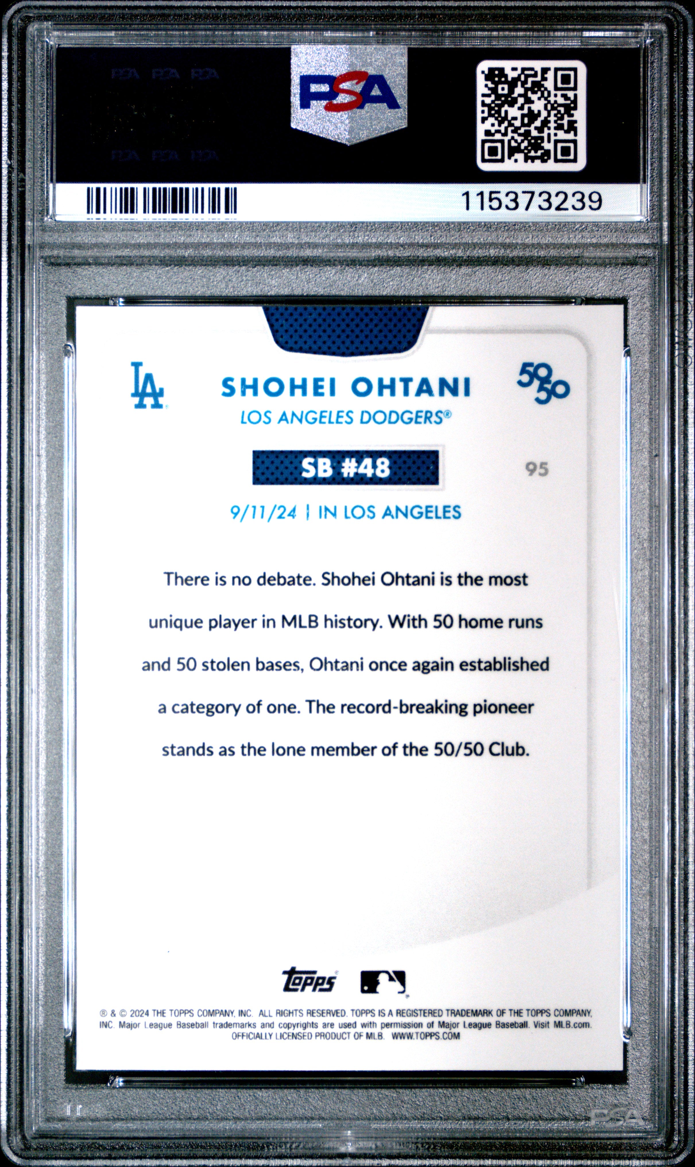 2024 Topps 50/50 Shohei Ohtani #95 Shohei Ohtani Chrome-Green Refractor PSA 10