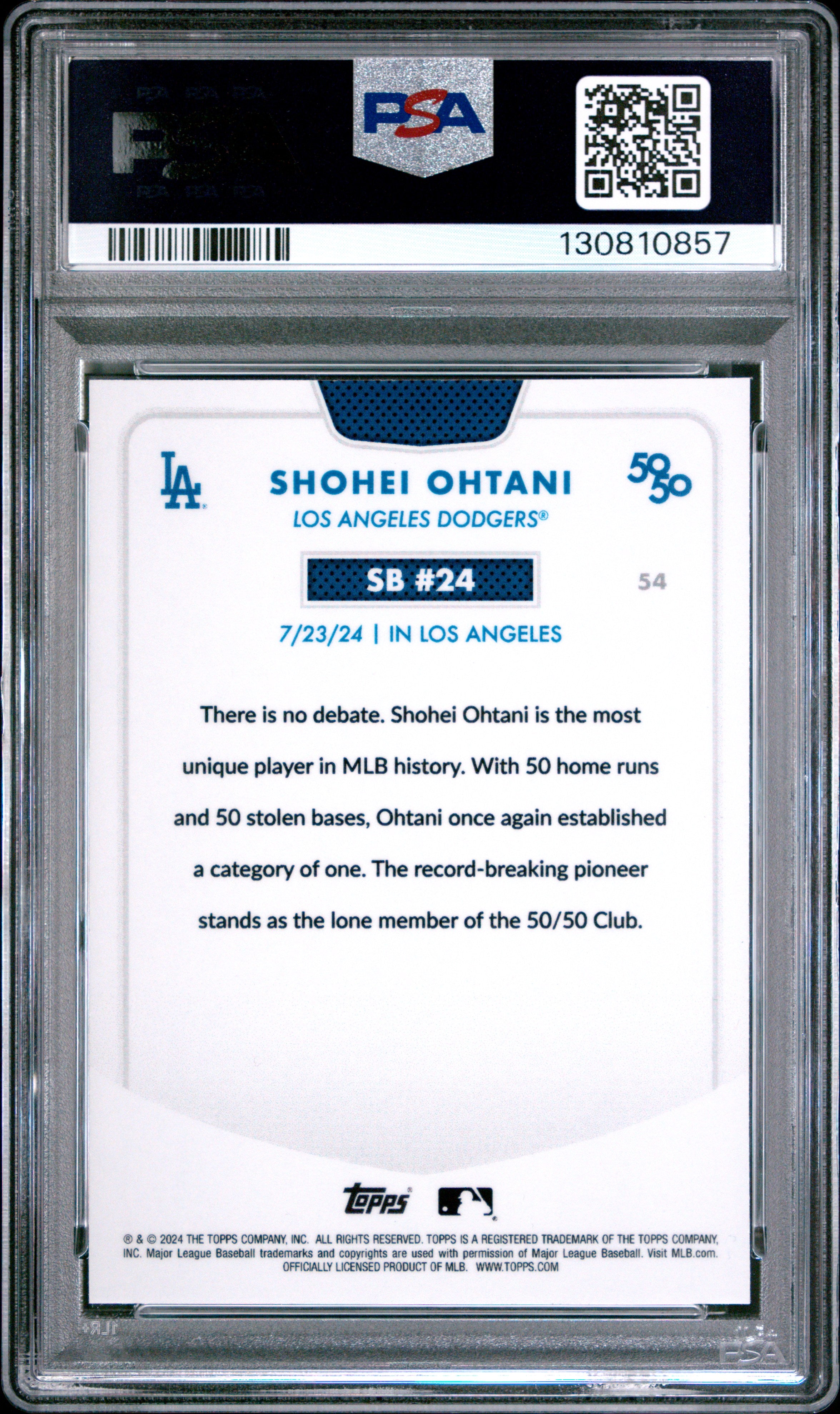 2024 Topps 50/50 Shohei Ohtani #54 Shohei Ohtani Chrome-Green Refractor PSA 10