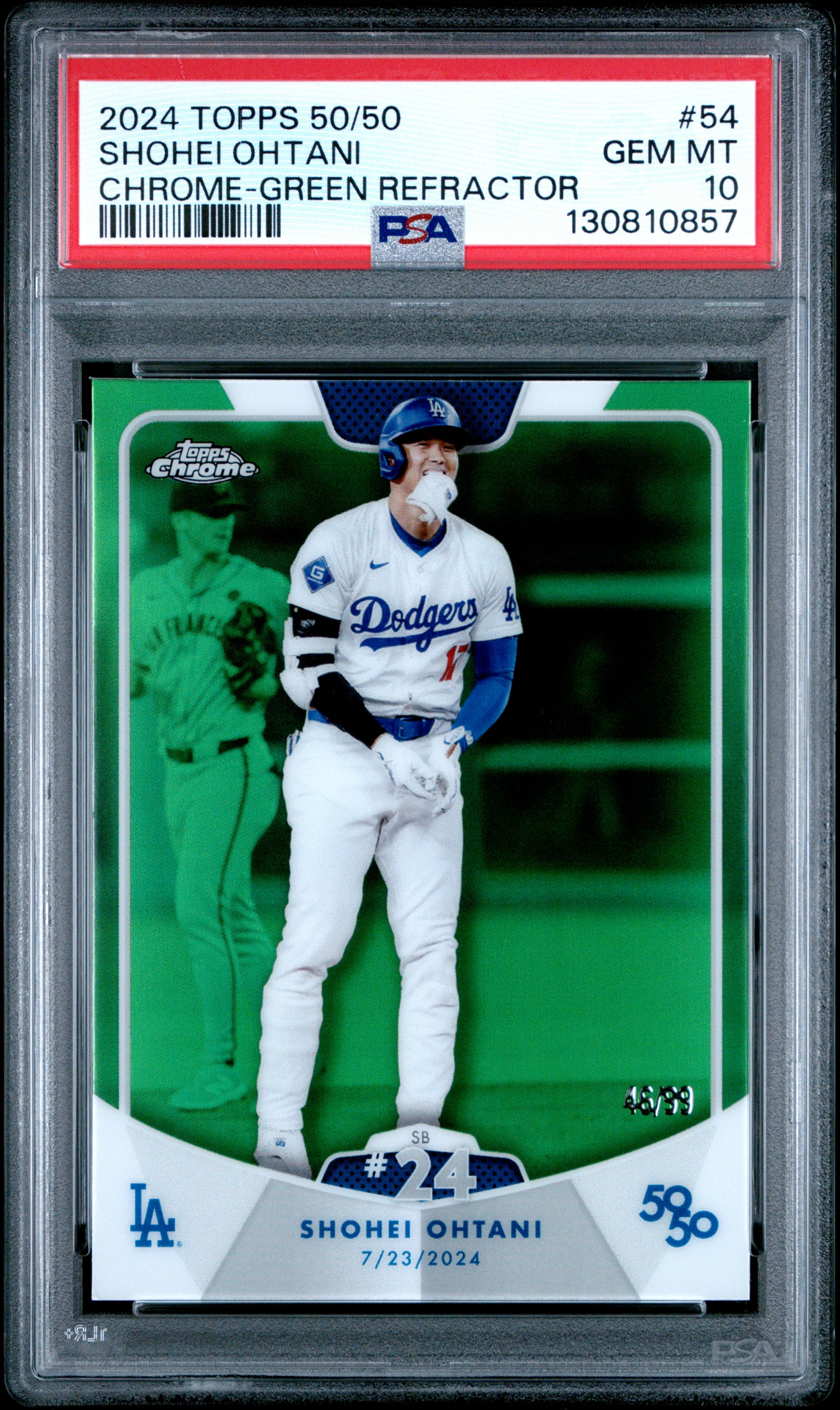 2024 Topps 50/50 Shohei Ohtani #54 Shohei Ohtani Chrome-Green Refractor PSA 10