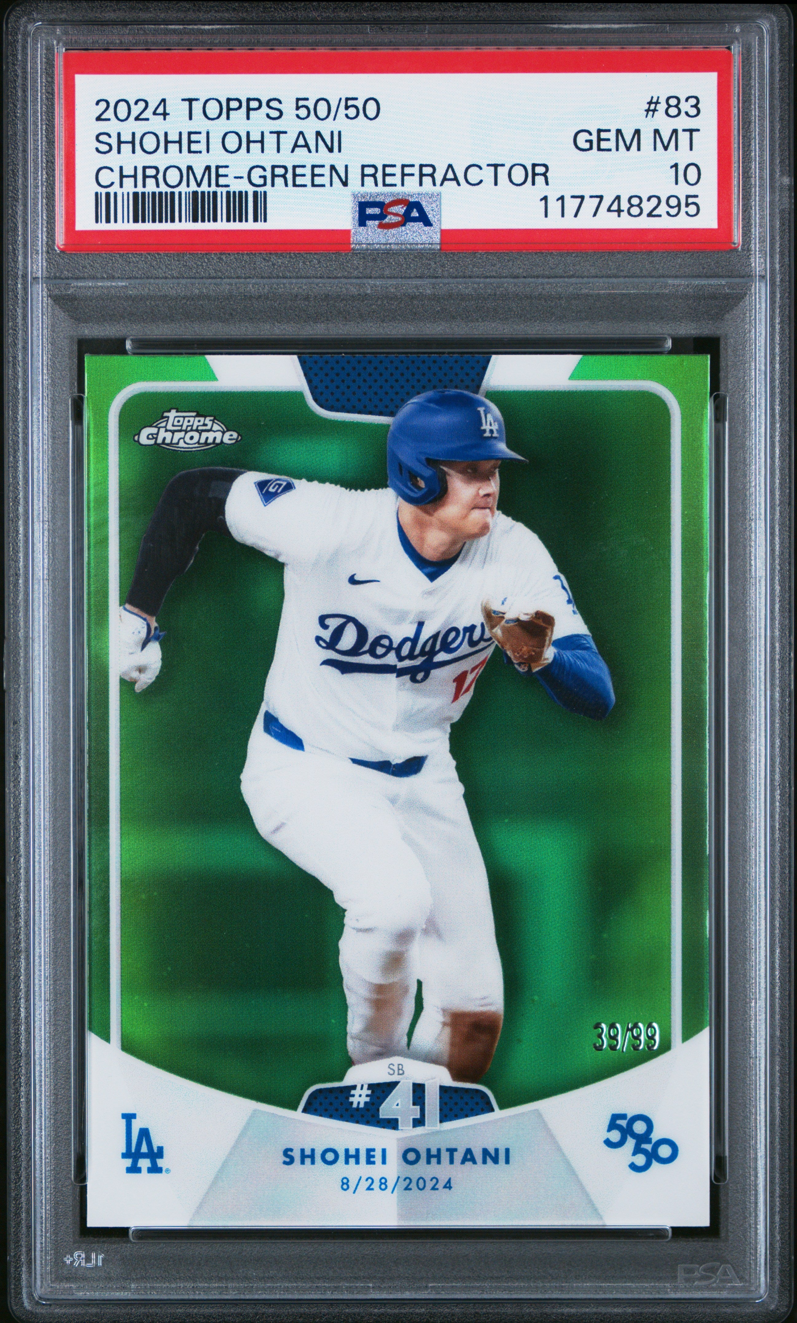 2024 Topps 50/50 Shohei Ohtani #83 Shohei Ohtani Chrome-Green Refractor PSA 10