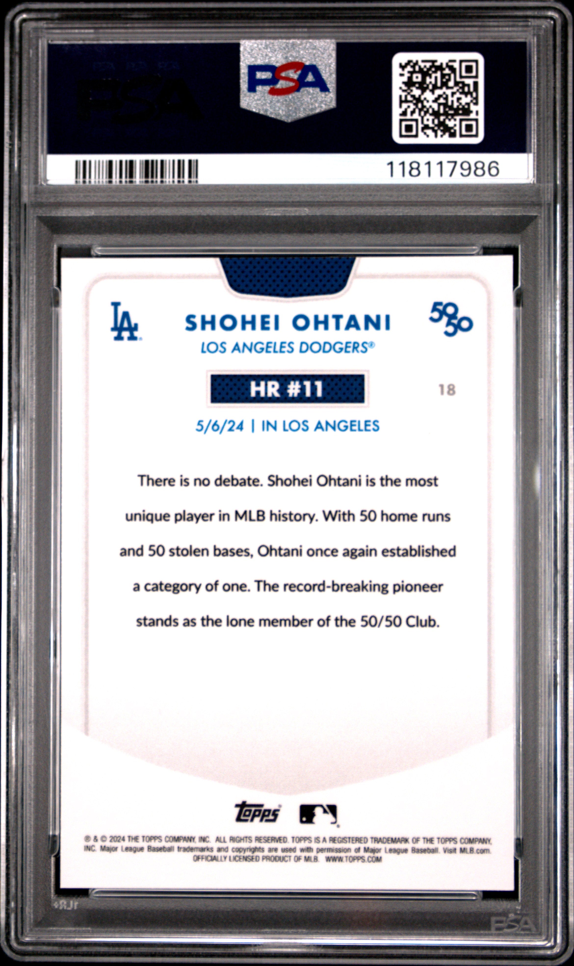 2024 Topps 50/50 Shohei Ohtani #18 Shohei Ohtani Chrome-Green Refractor PSA 10