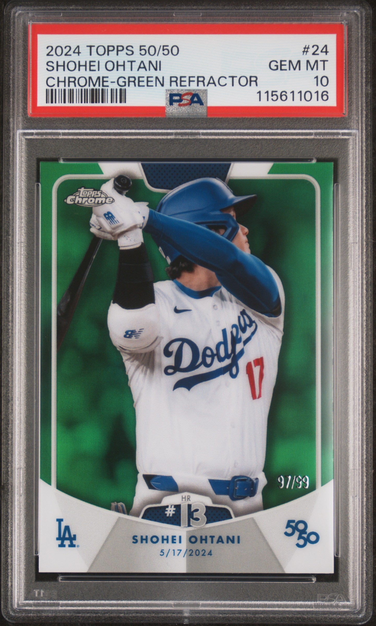 2024 Topps 50/50 Shohei Ohtani #24 Shohei Ohtani Chrome-Green Refractor PSA 10