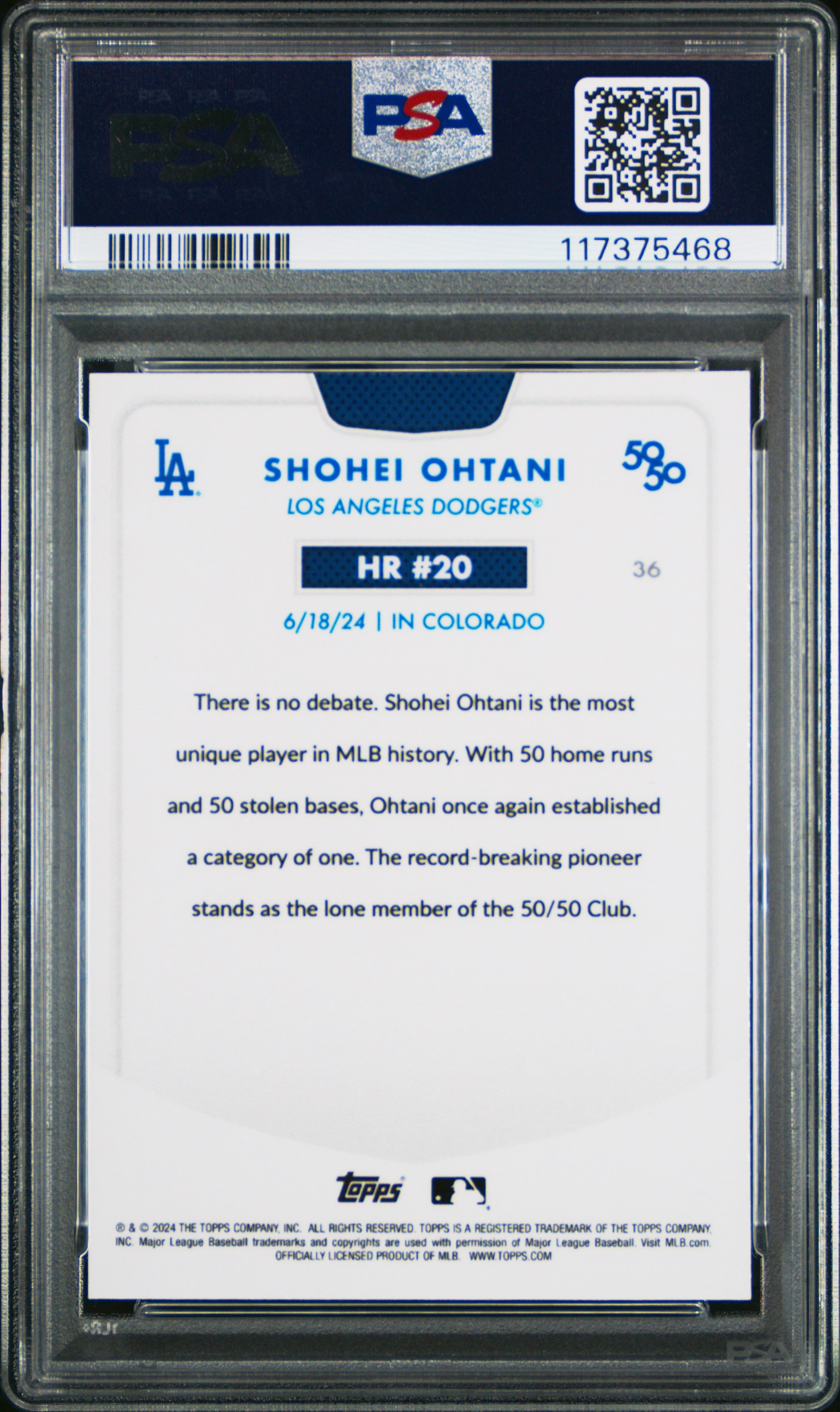 2024 Topps 50/50 Shohei Ohtani #36 Shohei Ohtani Chrome-Green Refractor PSA 10
