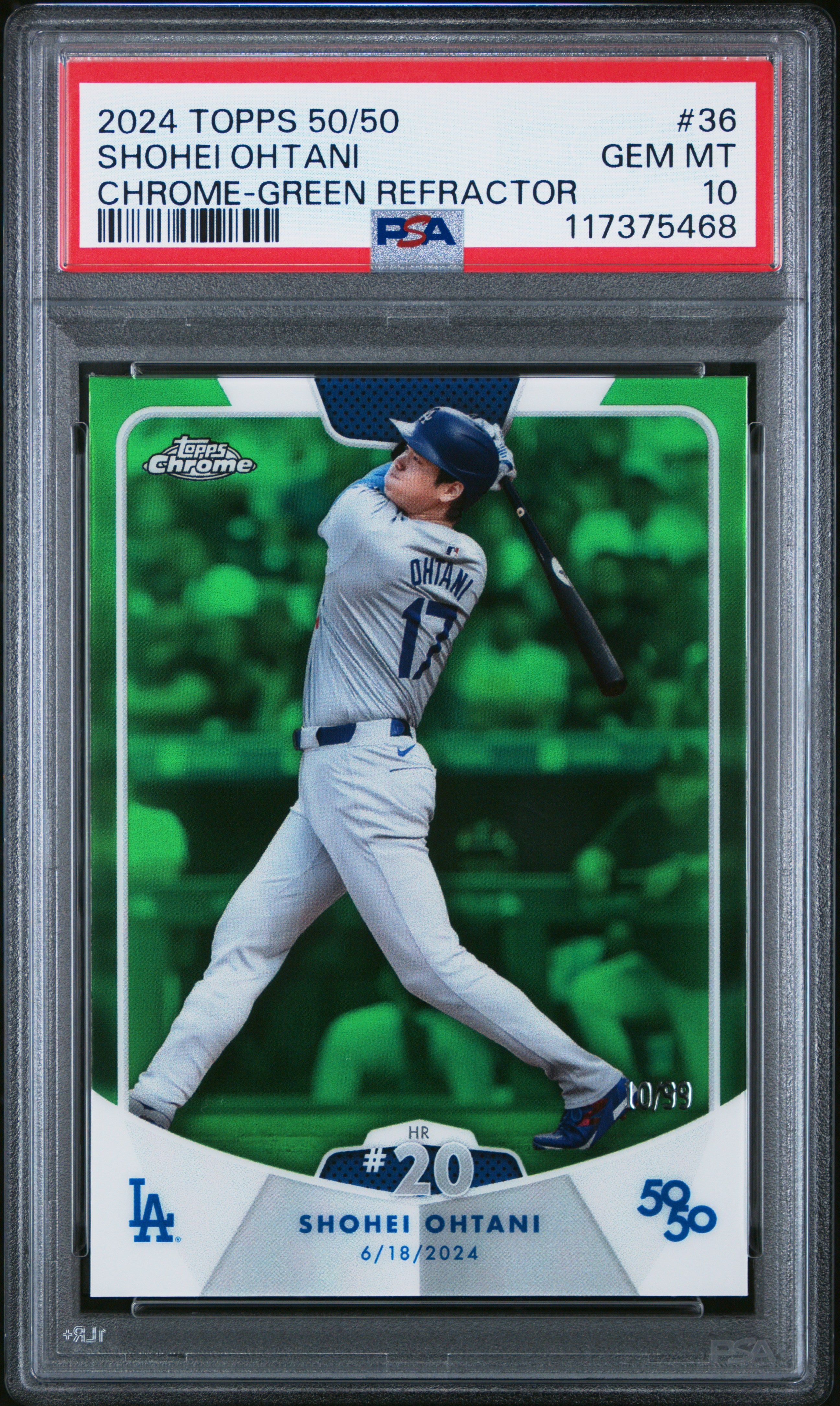 2024 Topps 50/50 Shohei Ohtani #36 Shohei Ohtani Chrome-Green Refractor PSA 10