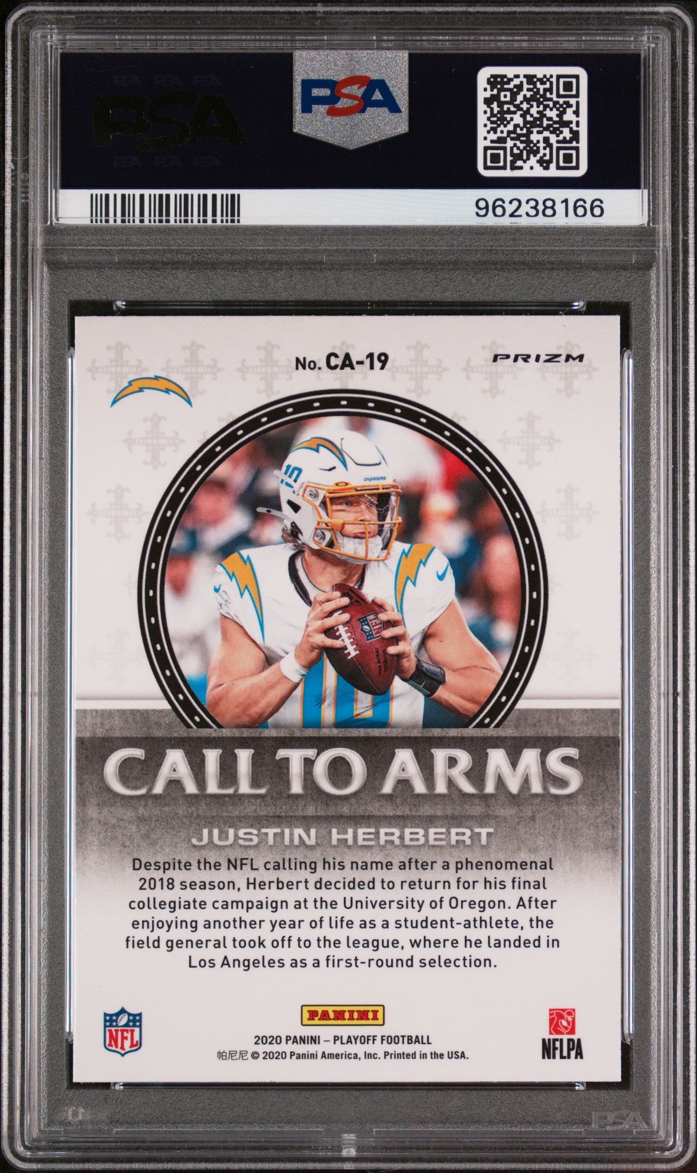 2020 Panini Playoff Call To Arms #CA19 Justin Herbert Call To Arms-Silver PSA 10