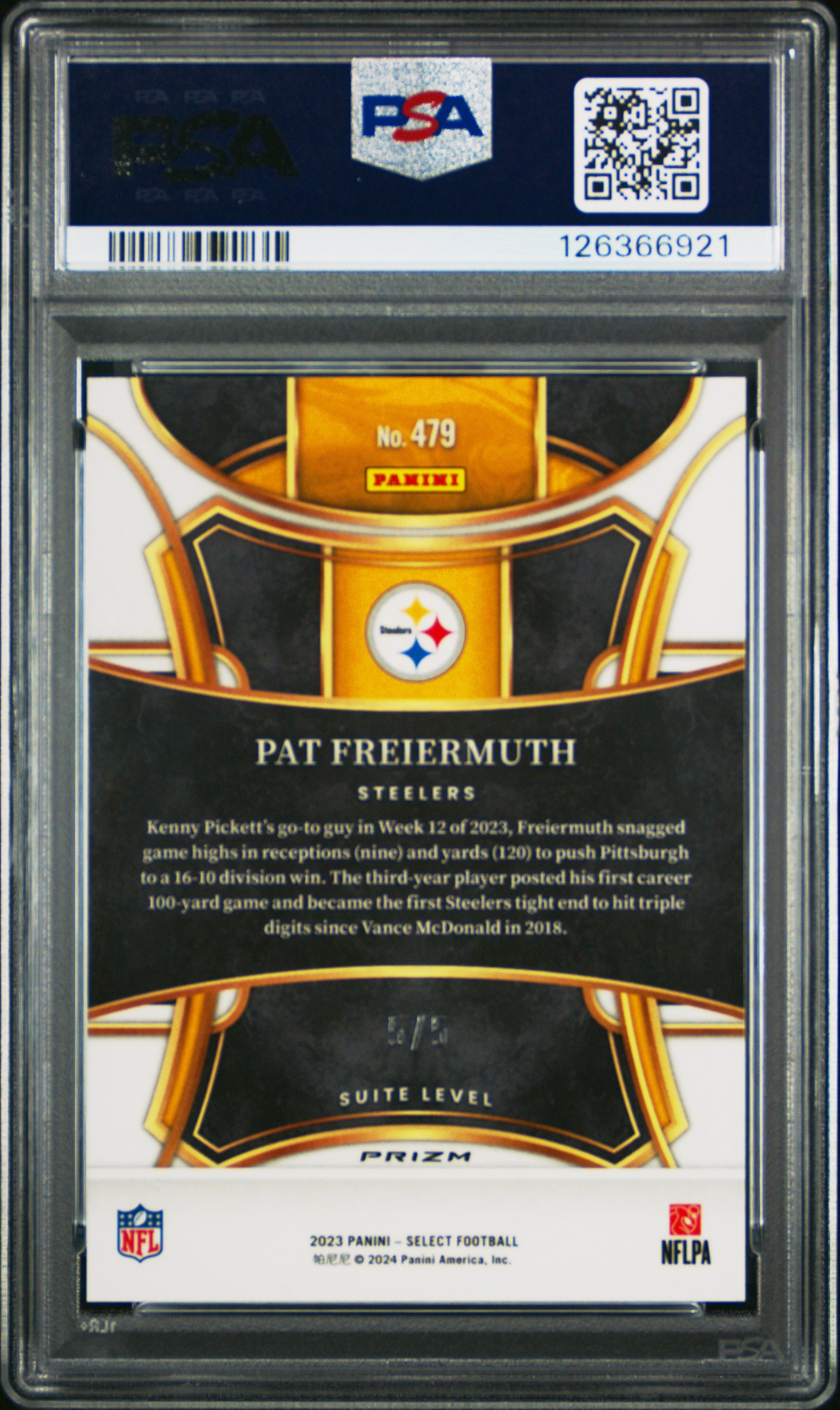 2023 Panini Select #479 Pat Freiermuth Green Disco Prizm 5/5 PSA 10