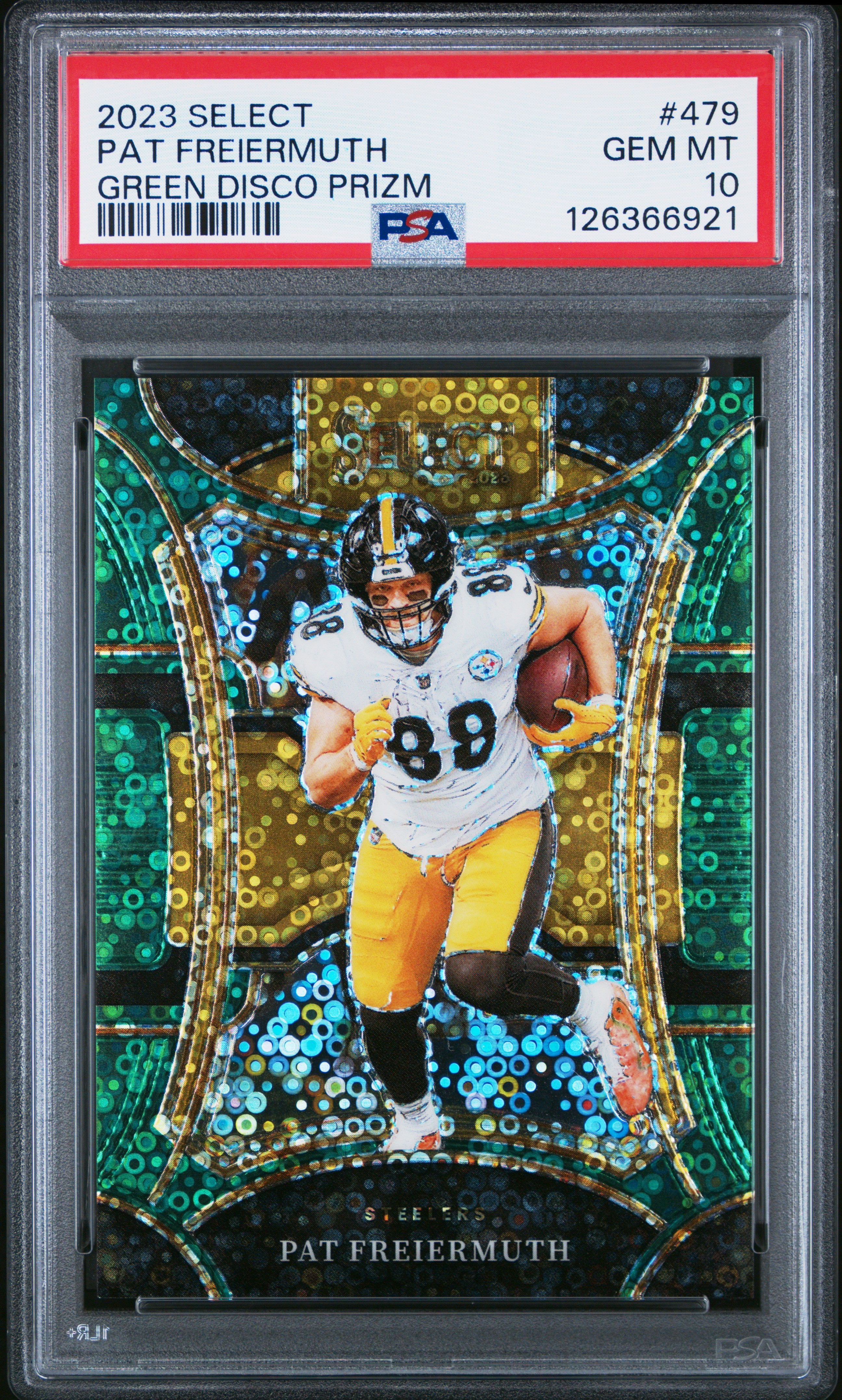 2023 Panini Select #479 Pat Freiermuth Green Disco Prizm 5/5 PSA 10