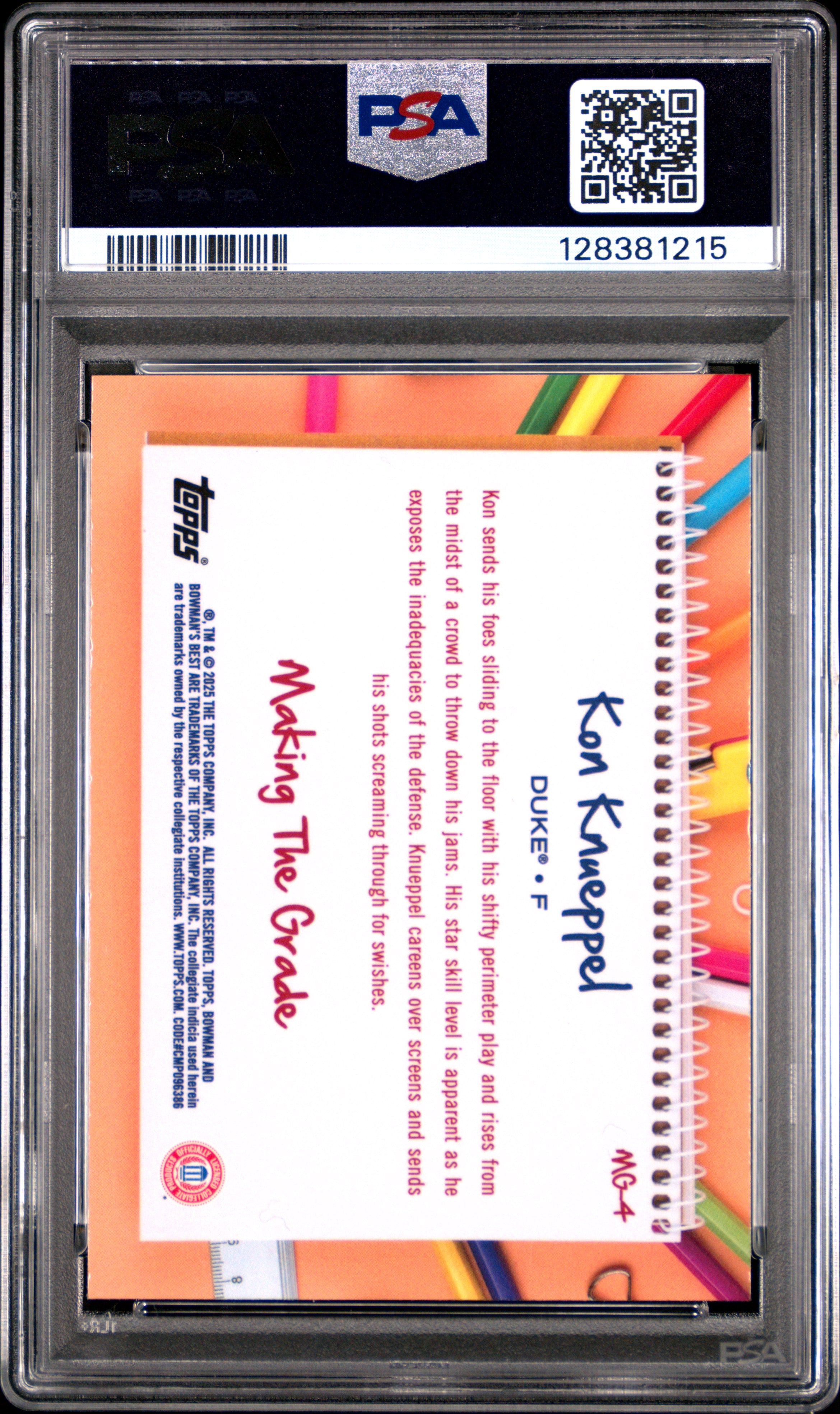 2024 Bowman University Best Making The Grade #MG4 Kon Knueppel  Ref PSA 8