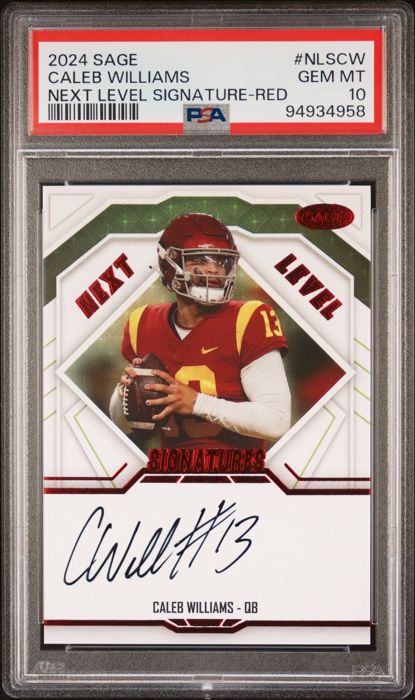 2024 Sage Next Level Signatures #NLSCW Caleb Williams Red PSA 10
