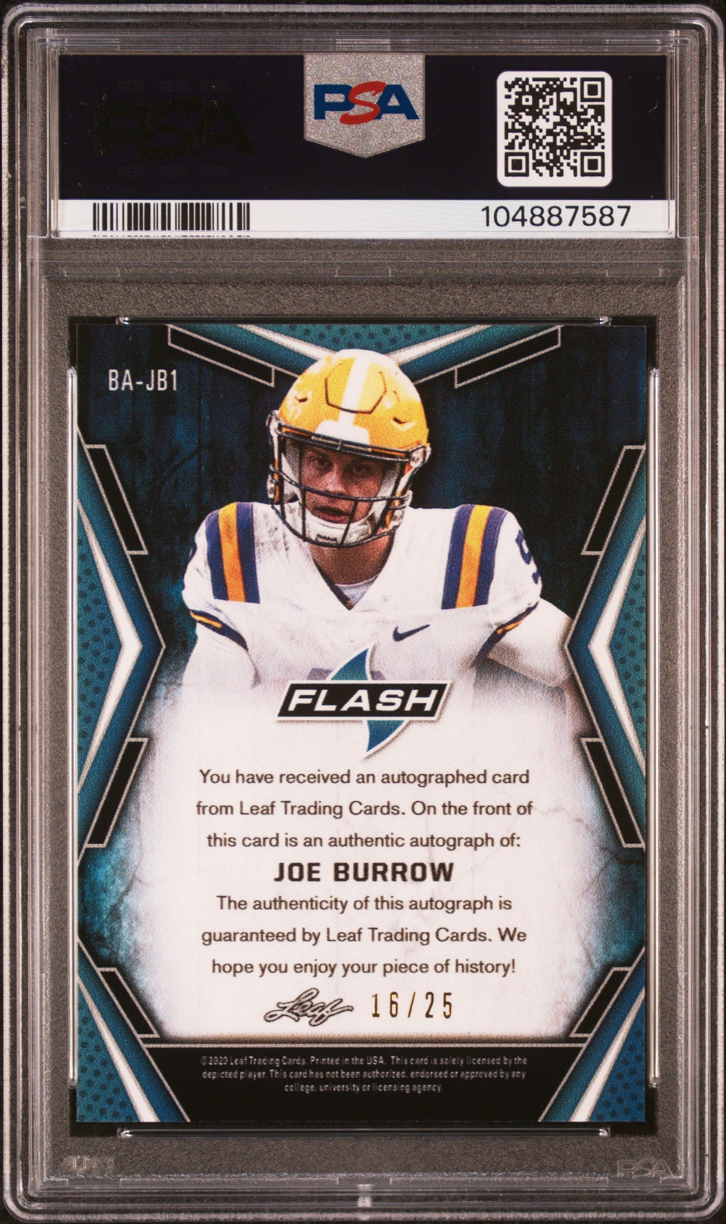2020 Leaf Flash Autographs #BAJB1 Joe Burrow Autograph-Purple PSA 10