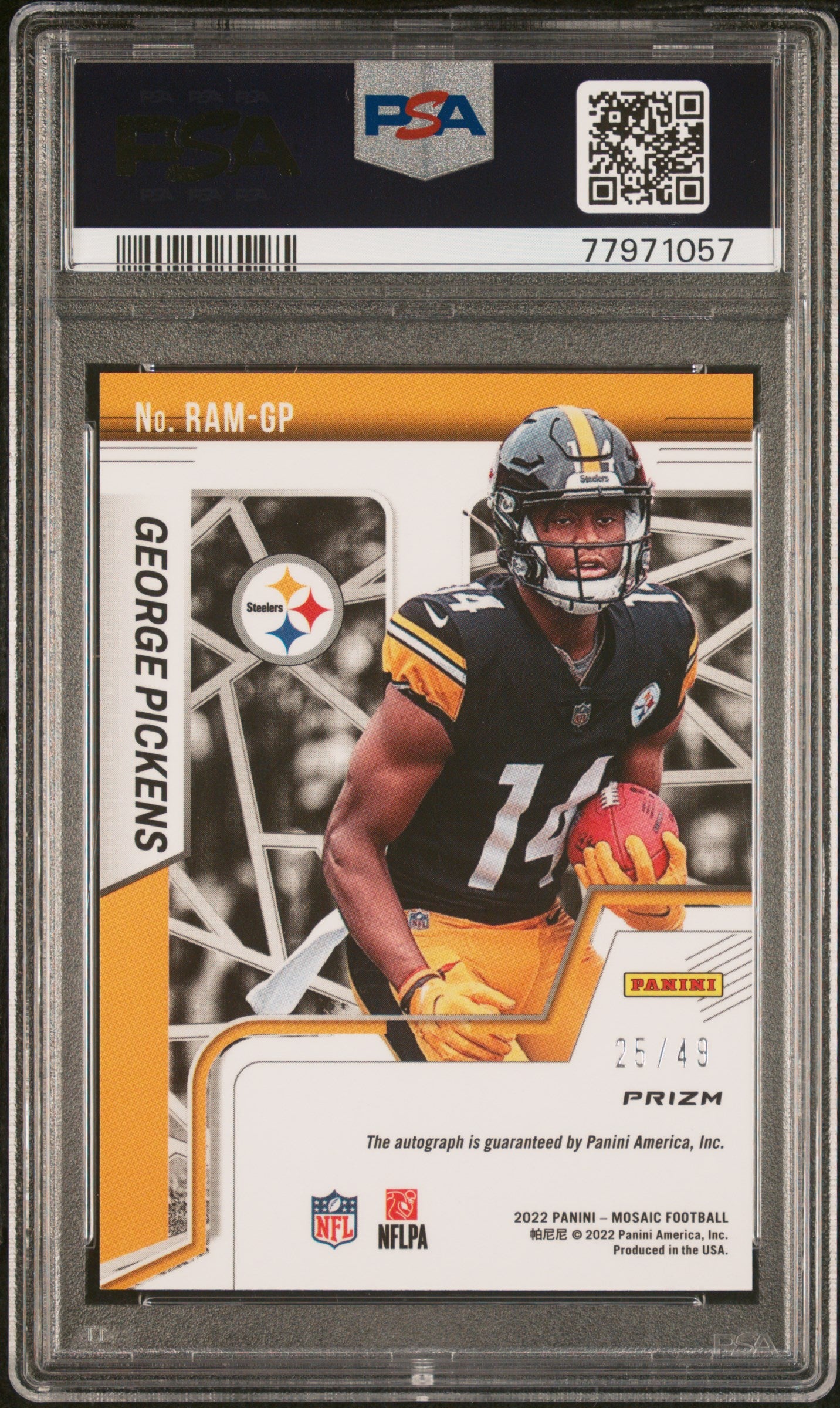 2022 Panini Mosaic Rookie Autograph  George Pickens Purple Mosaic PSA 10