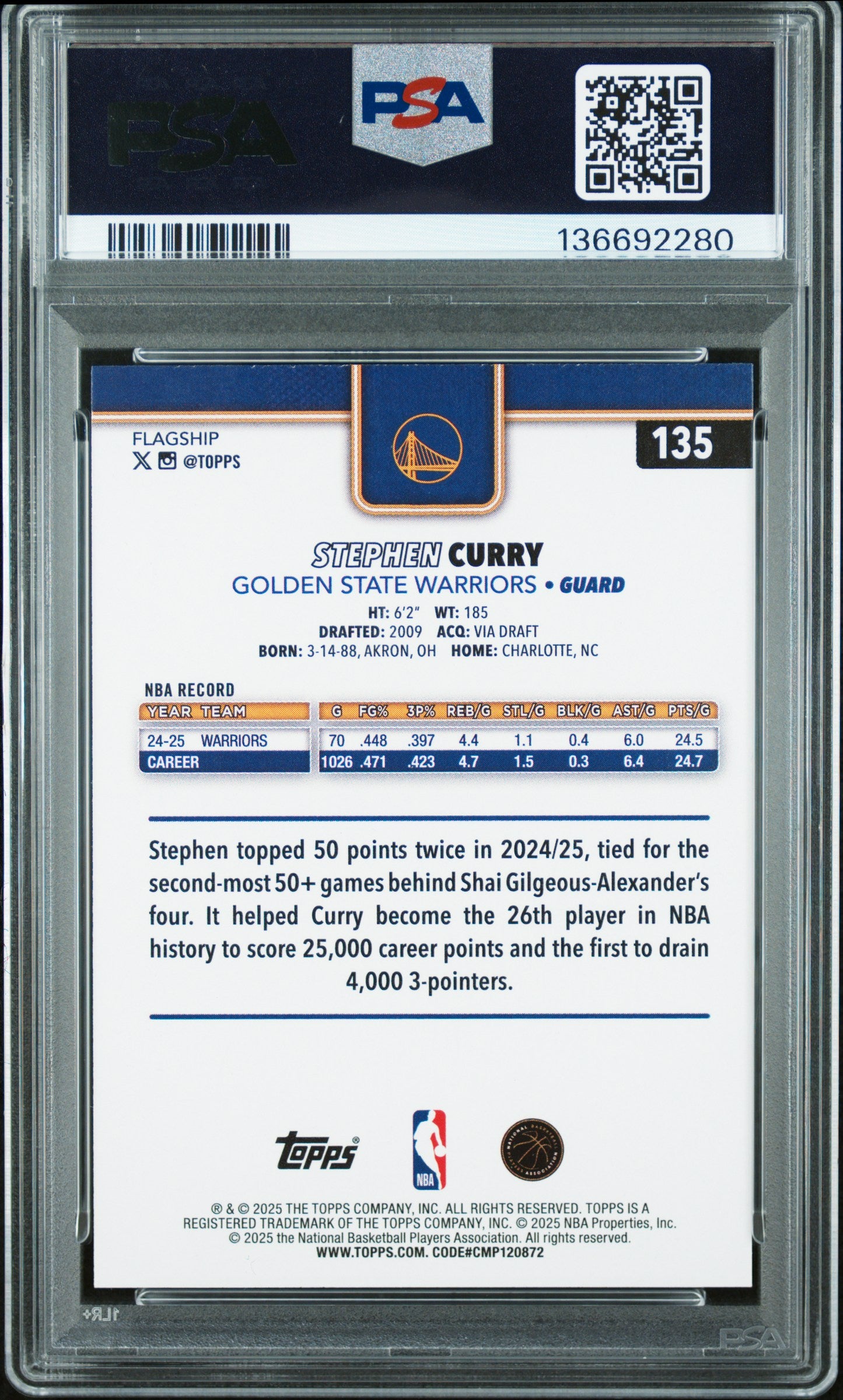 2025 Topps #135 Stephen Curry PSA 10