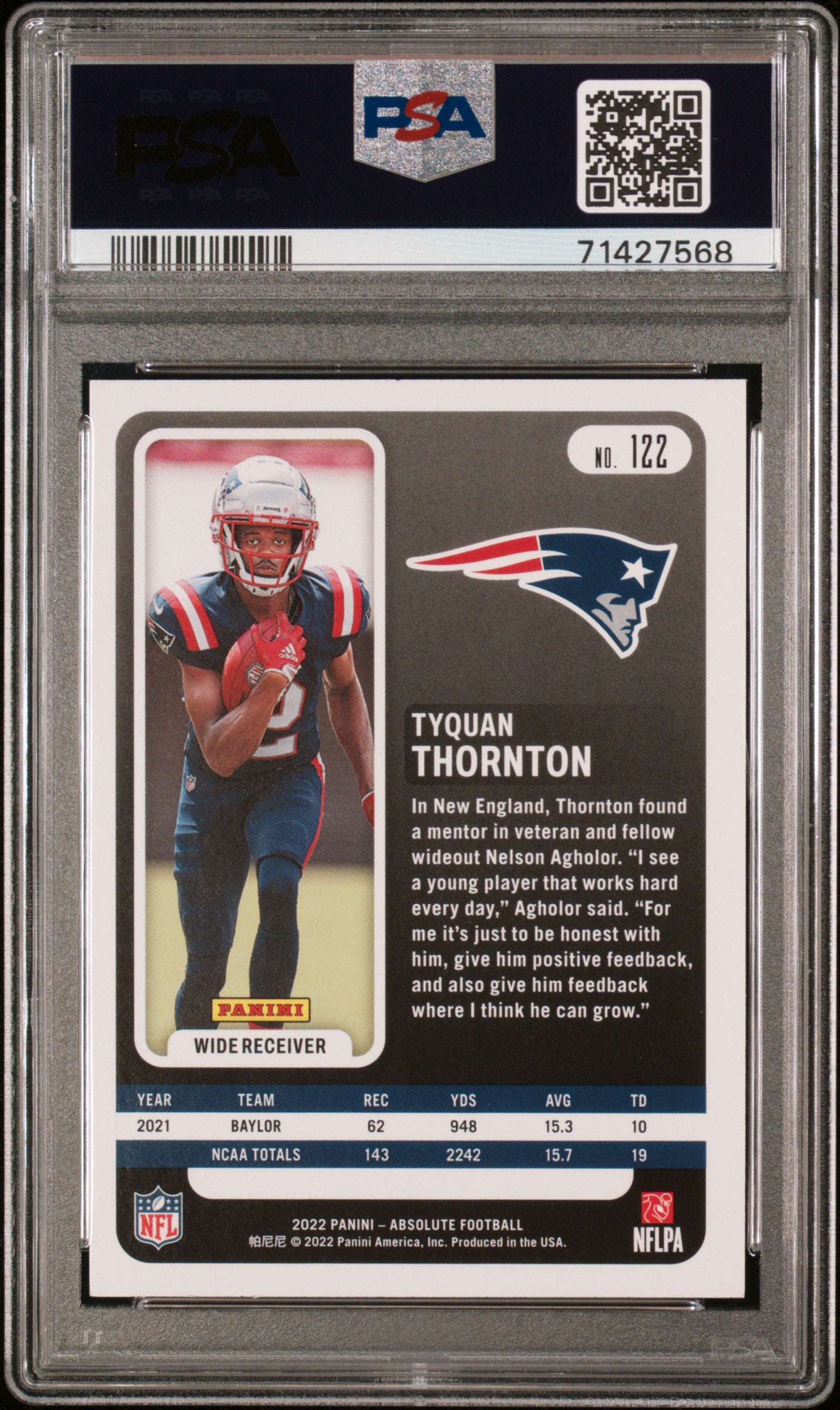 2022 Panini Absolute #122 Tyquan Thornton Blue PSA 10
