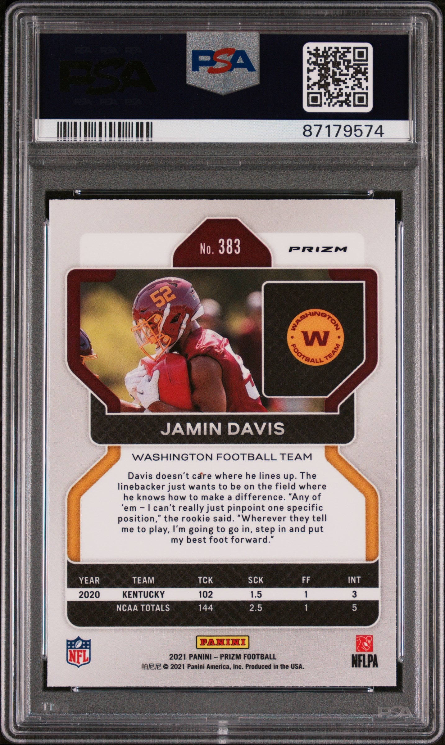 2021 Panini Prizm #383 Jamin Davis Black & White Checker PSA 9