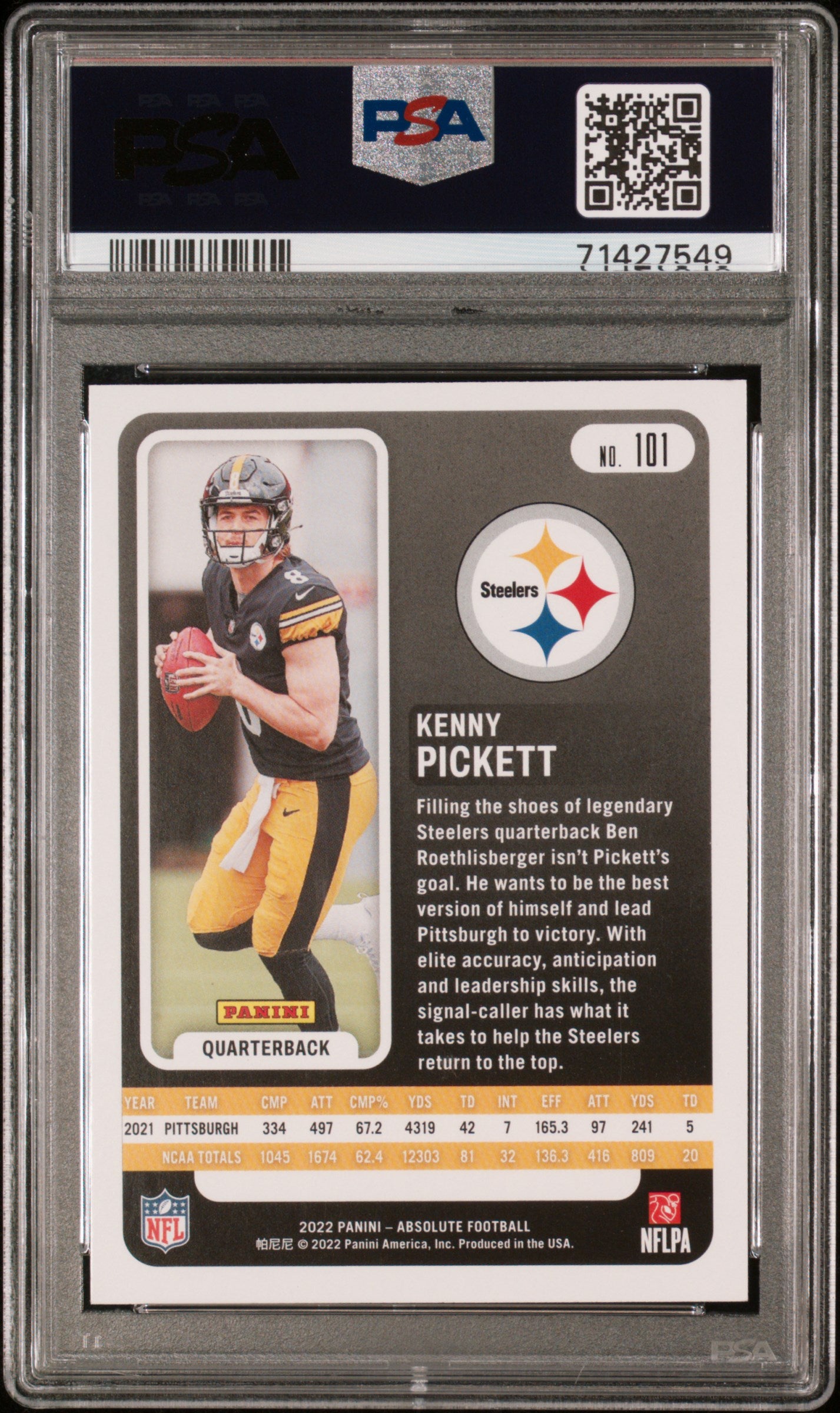 2022 Panini Absolute #101 Kenny Pickett PSA 9 Football