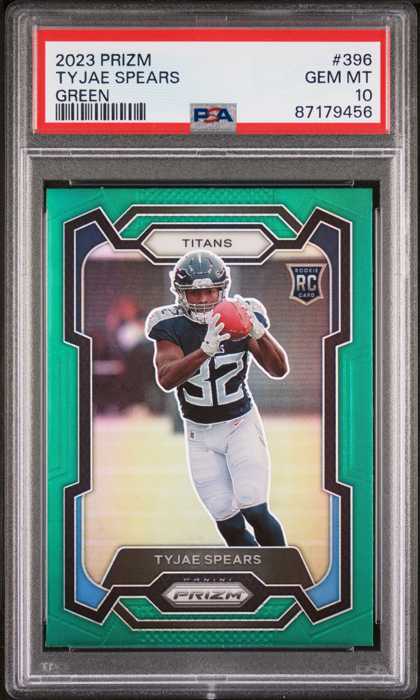 2023 Panini Prizm #396 Tyjae Spears Green Prizm PSA 10
