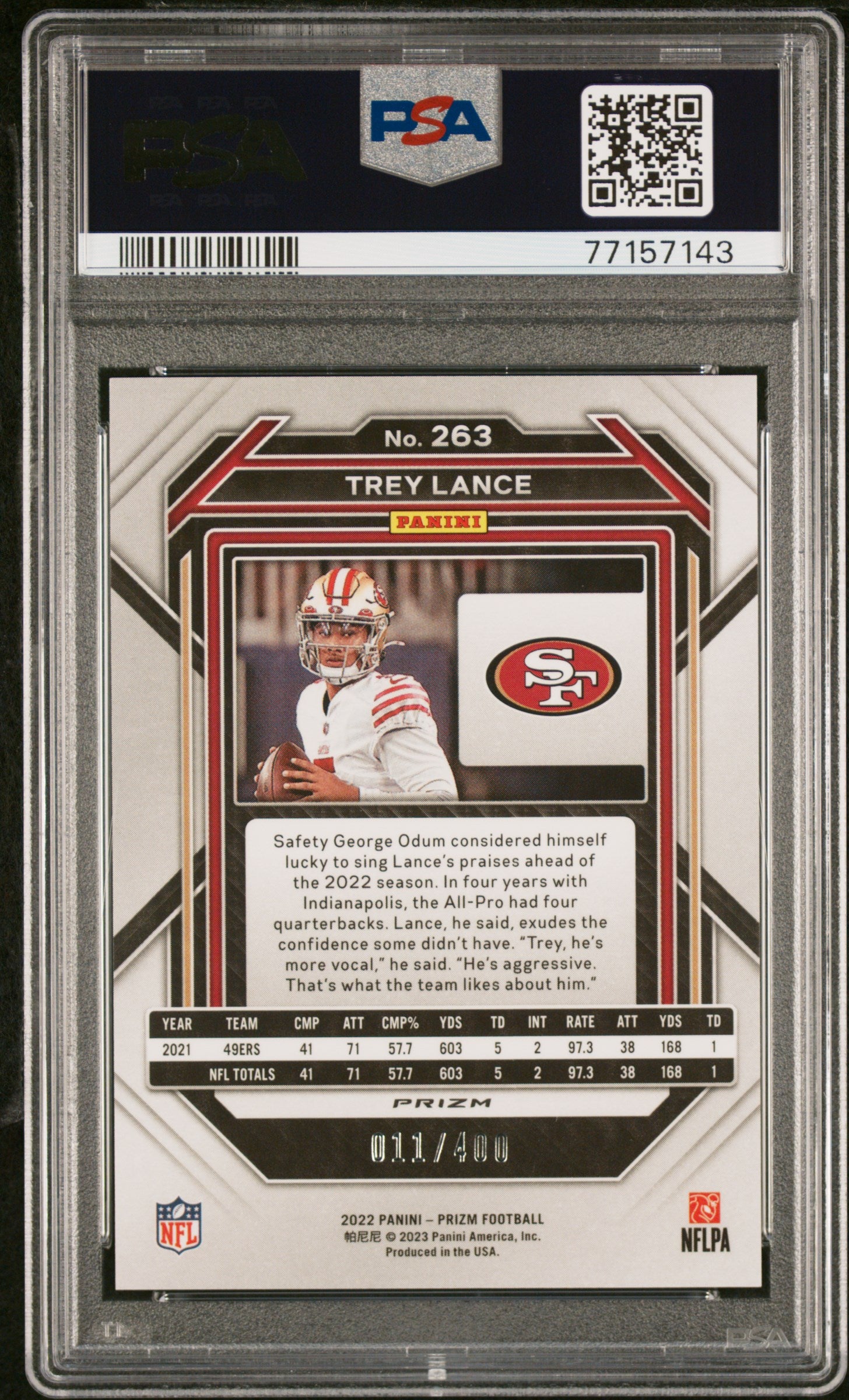 2022 Panini Prizm #263 Trey Lance Pandora PSA 9