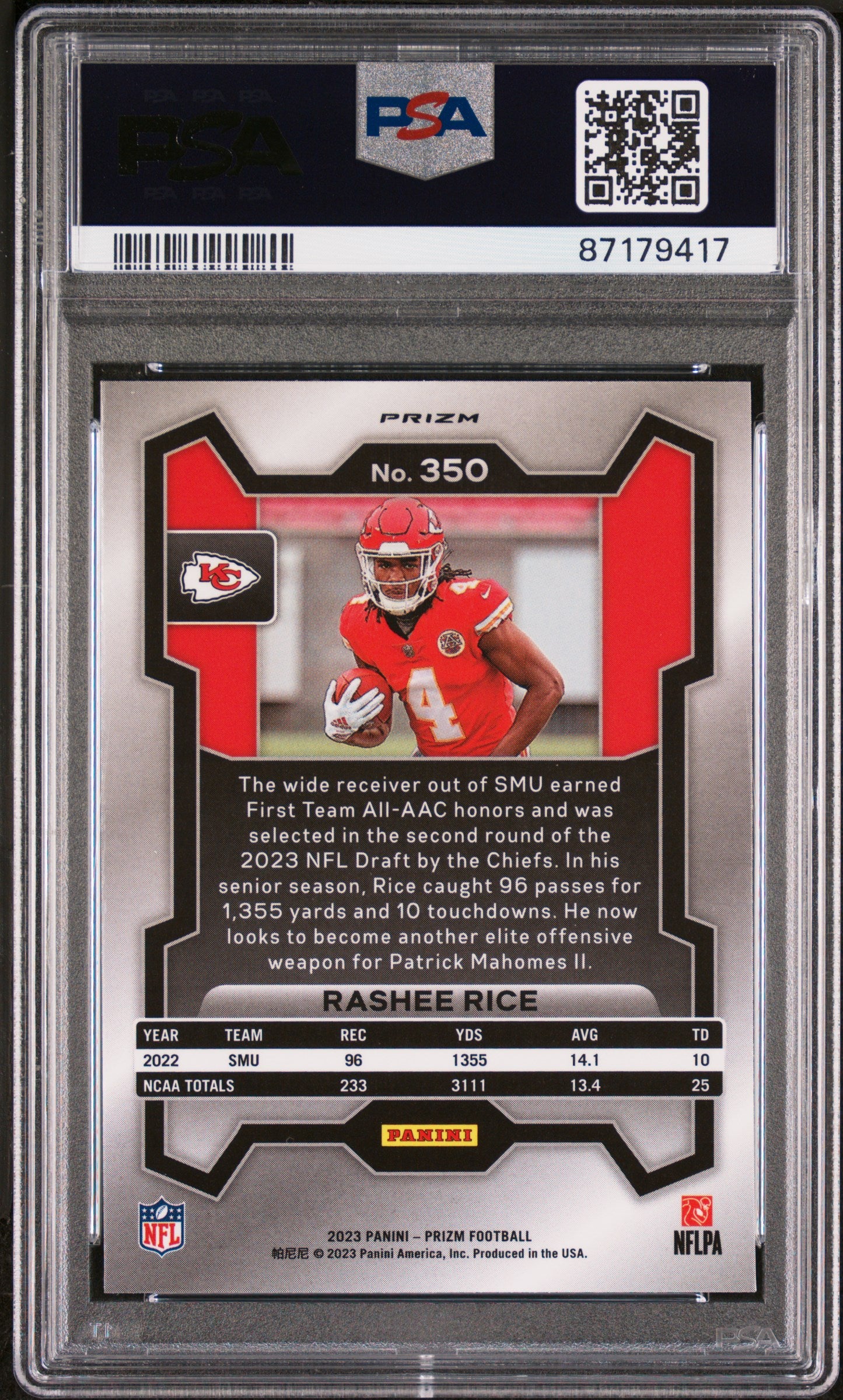 2023 Panini Prizm #350 Rashee Rice Lazer Prizm PSA 10
