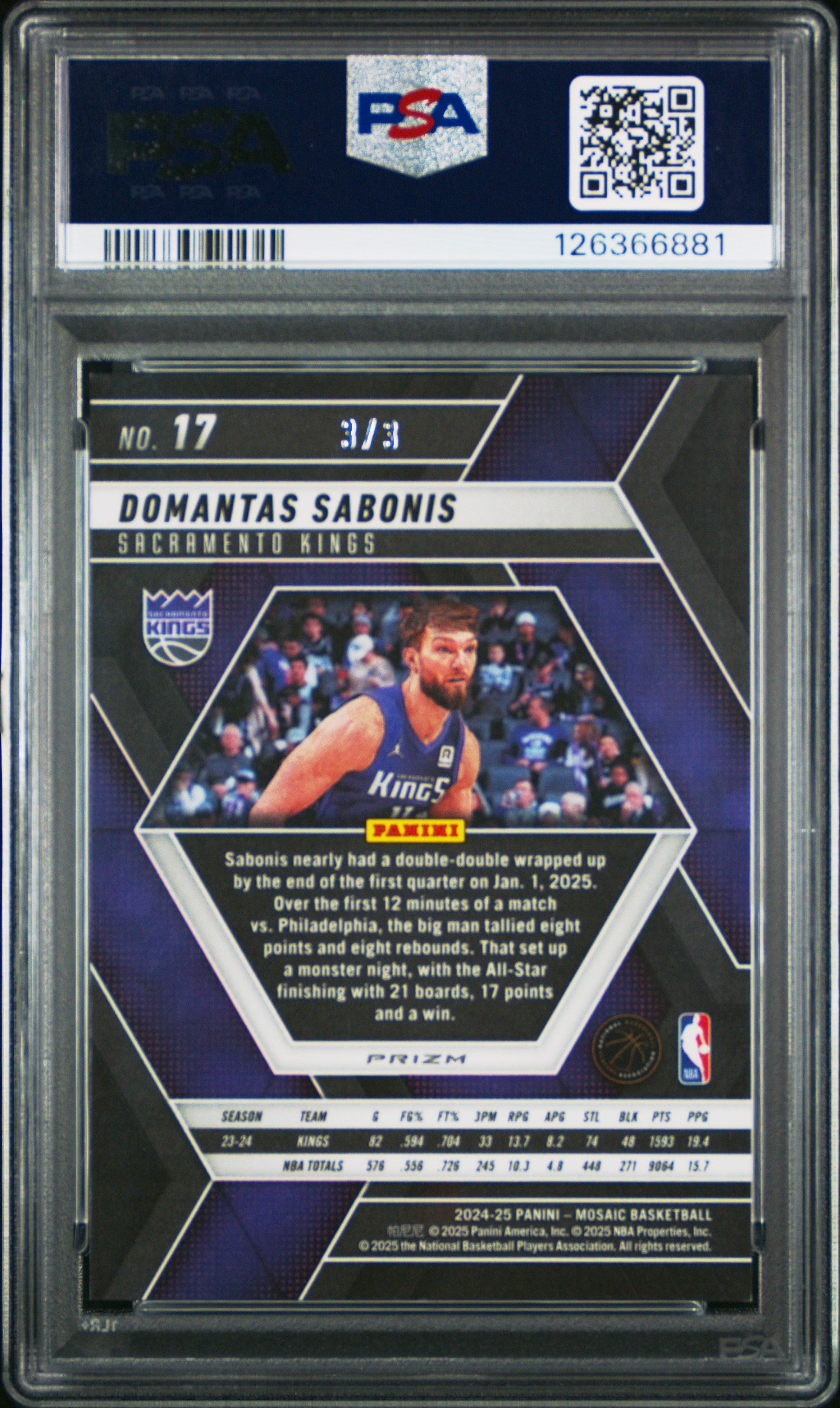 2024 Panini Mosaic #17 Domantas Sabonis Gold Black Fast Break PSA 9