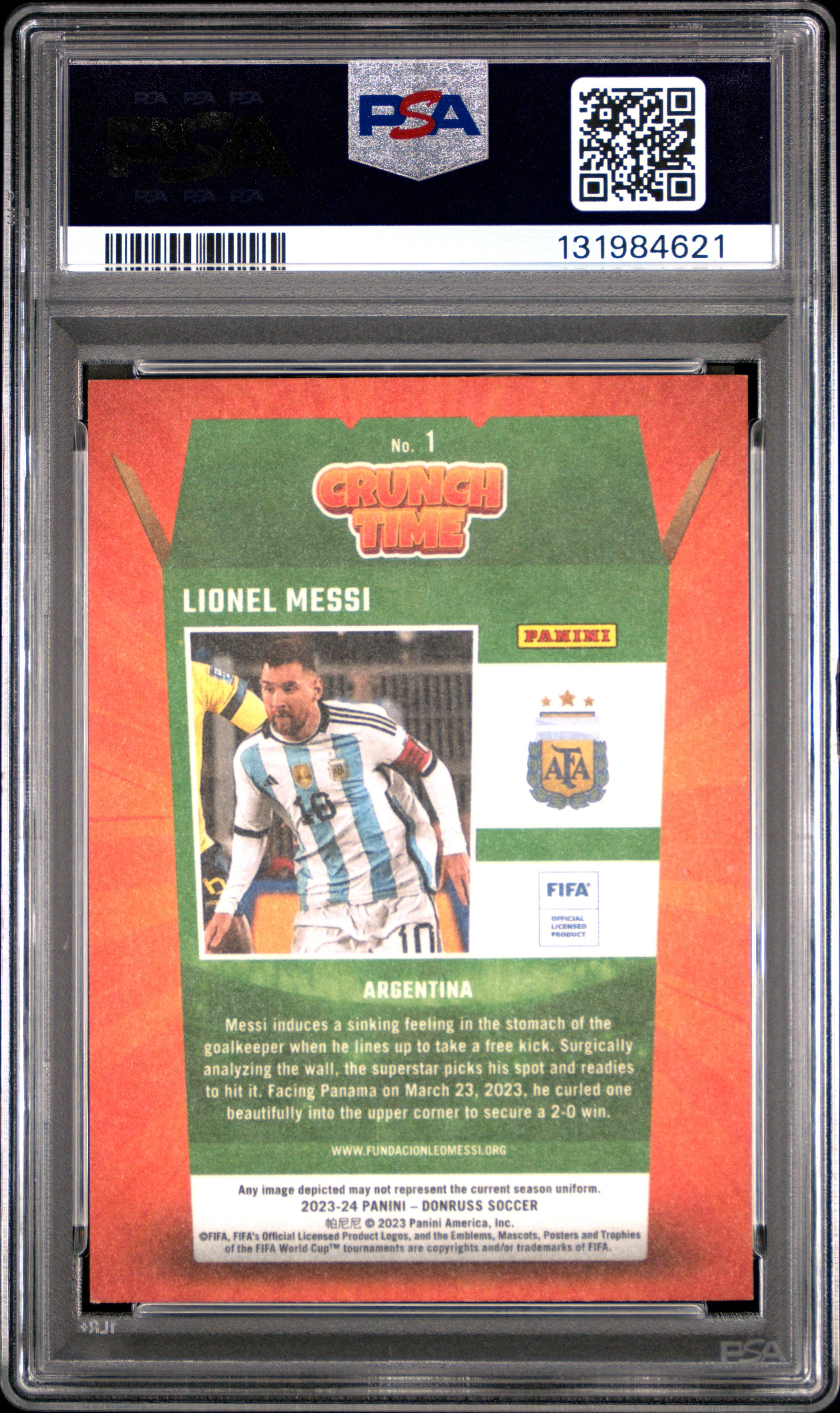 2023-24 Panini Donruss Fifa Crunch Time #1 Lionel Messi Crunch Time-Red PSA 8