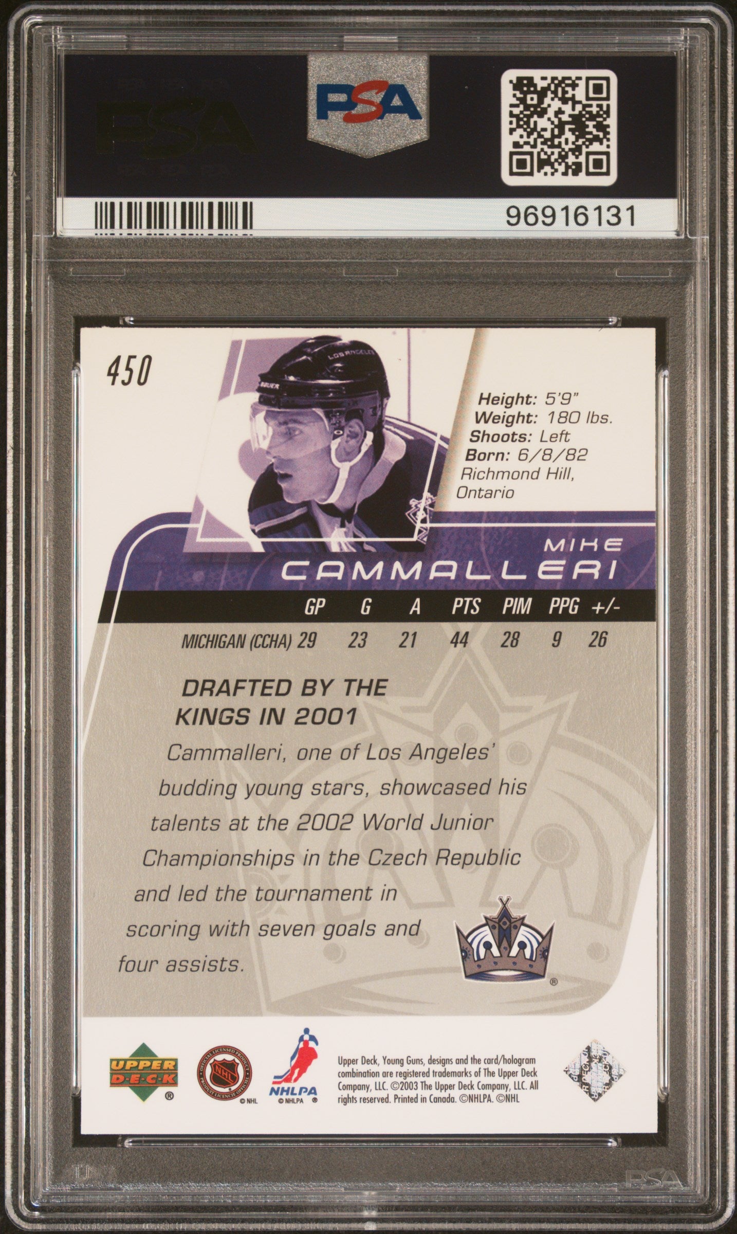 2002 Upper Deck #450 Mike Cammalleri PSA 5