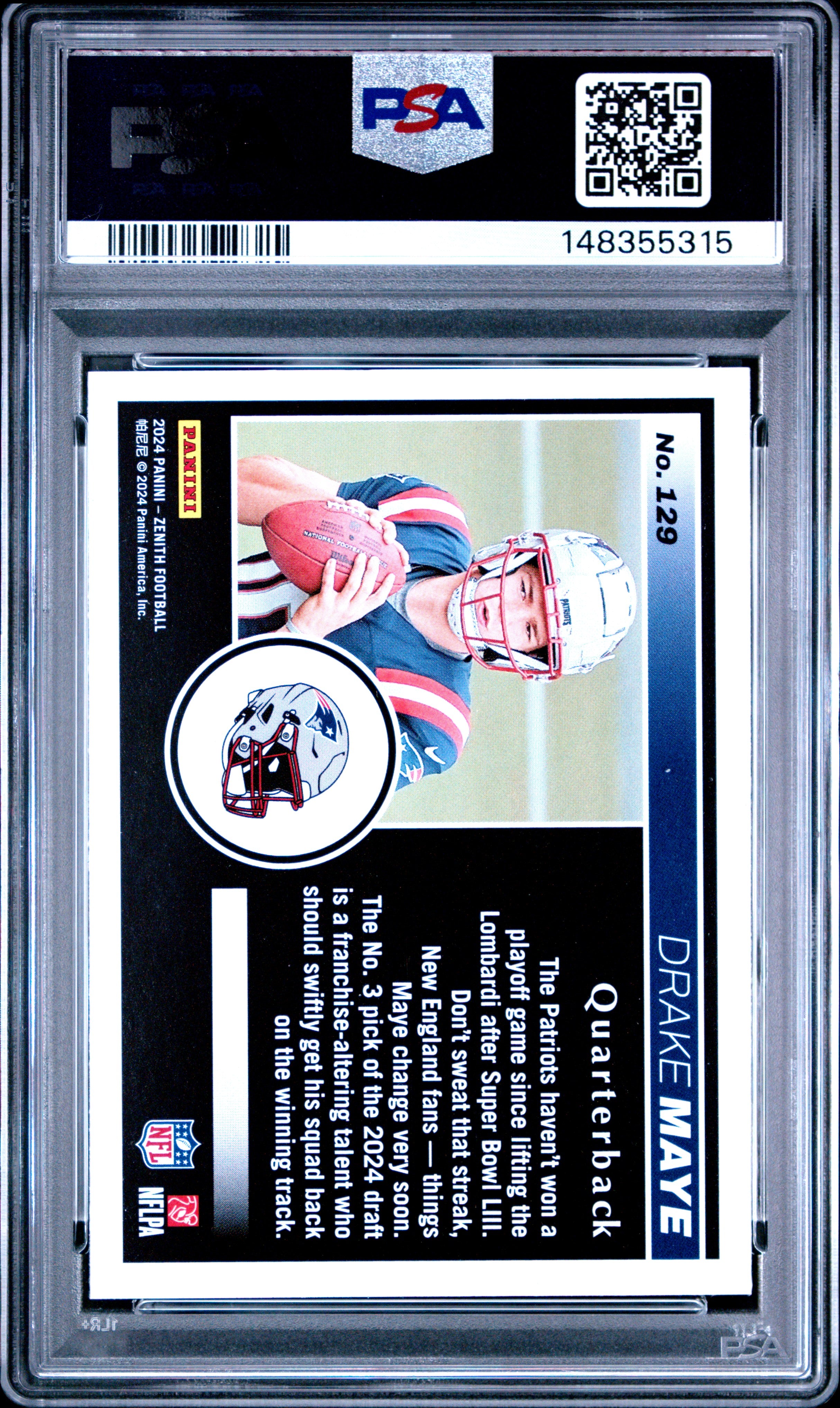 2024 Panini Zenith #129 Drake Maye Retail PSA 8