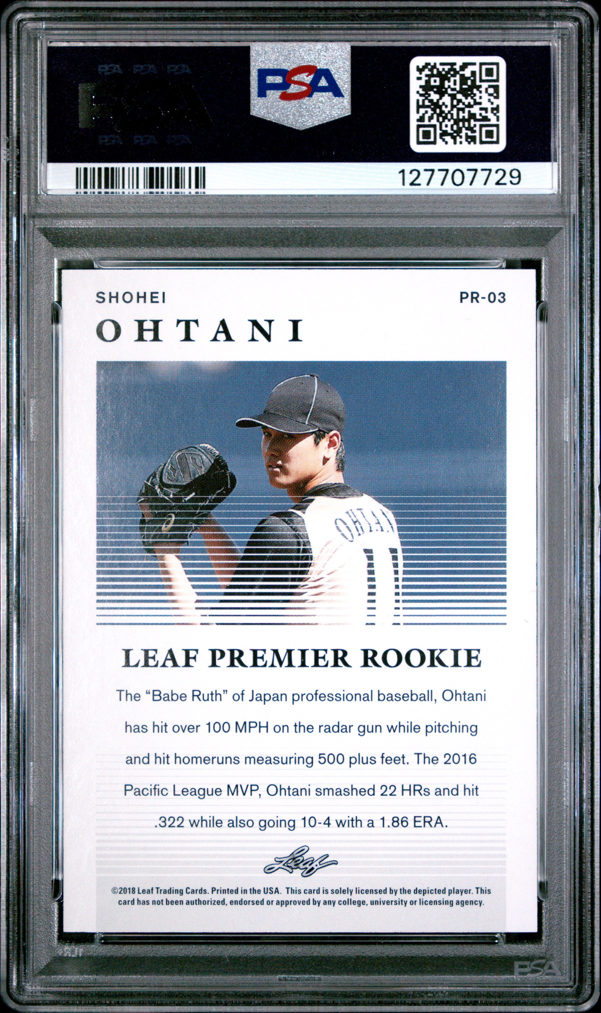 2018 Leaf Premier Rookies #PR-03 Shohei Ohtani Premier Rookies-Gold PSA 9