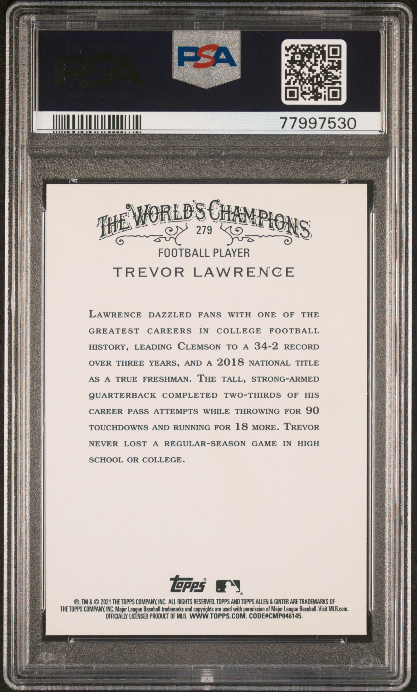 2021 Topps Allen & Ginter #279 Trevor Lawrence Silver Portrait PSA 10 Football