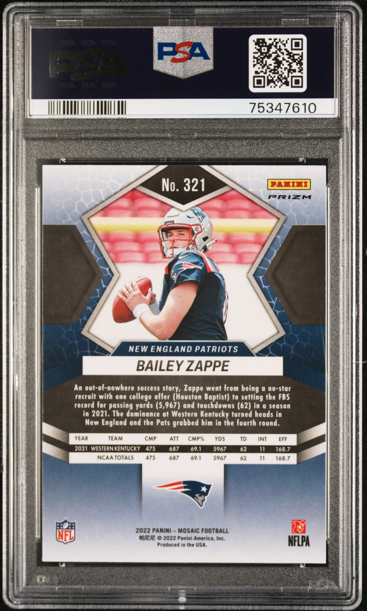 2022 Panini Mosaic #321 Bailey Zappe Reactive Orange PSA 10