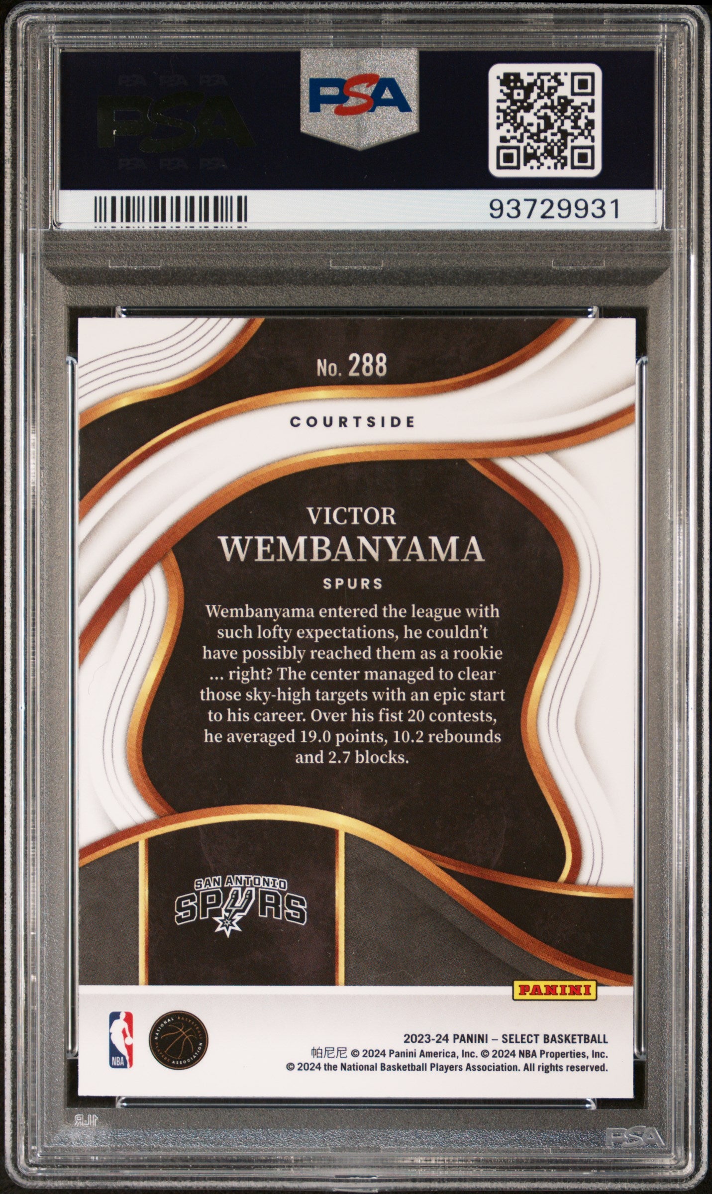 2023 Panini Select #288 Victor Wembanyama Blue PSA 10