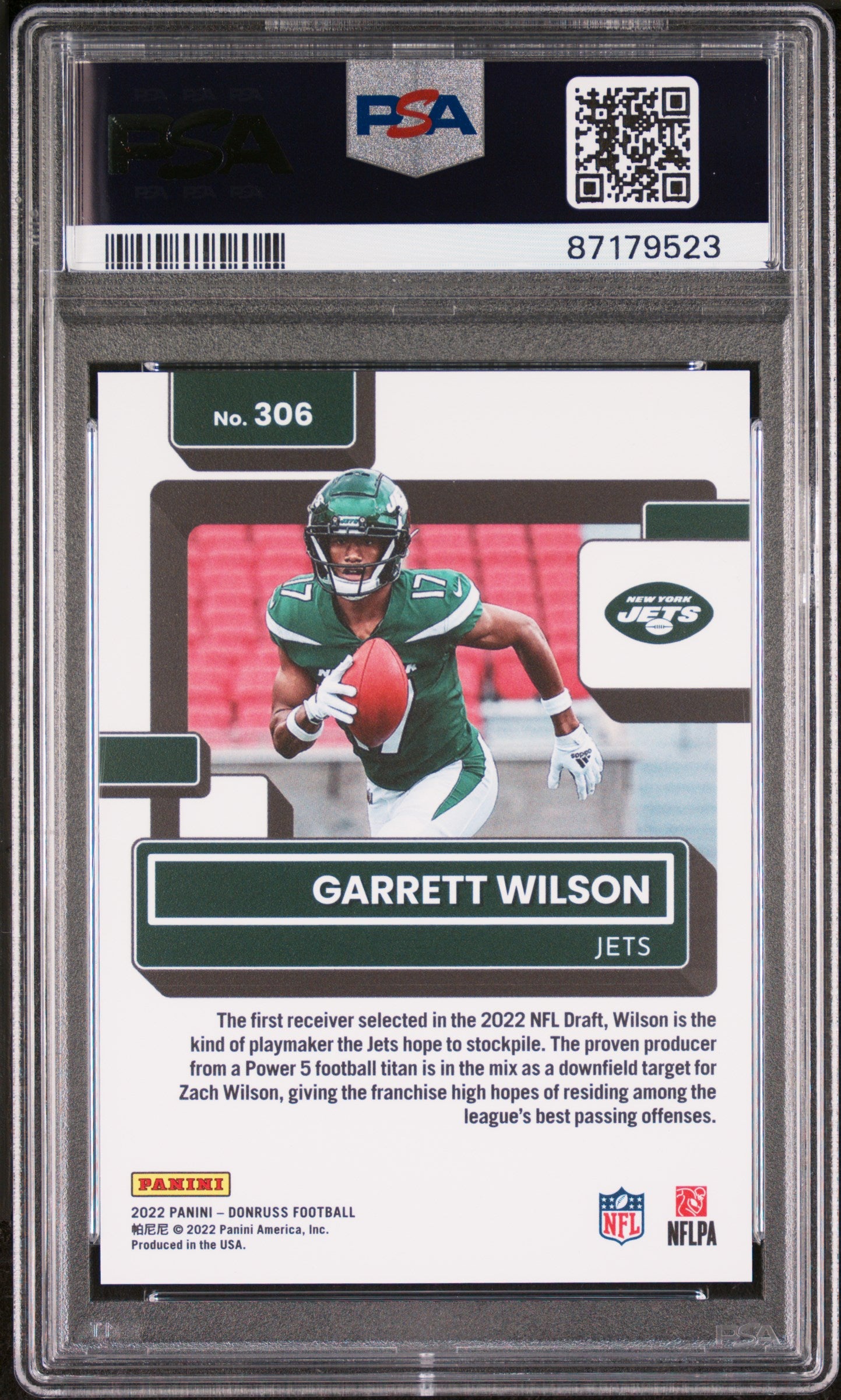2022 Panini Donruss #306 Garrett Wilson Press Proof Premium PSA 10