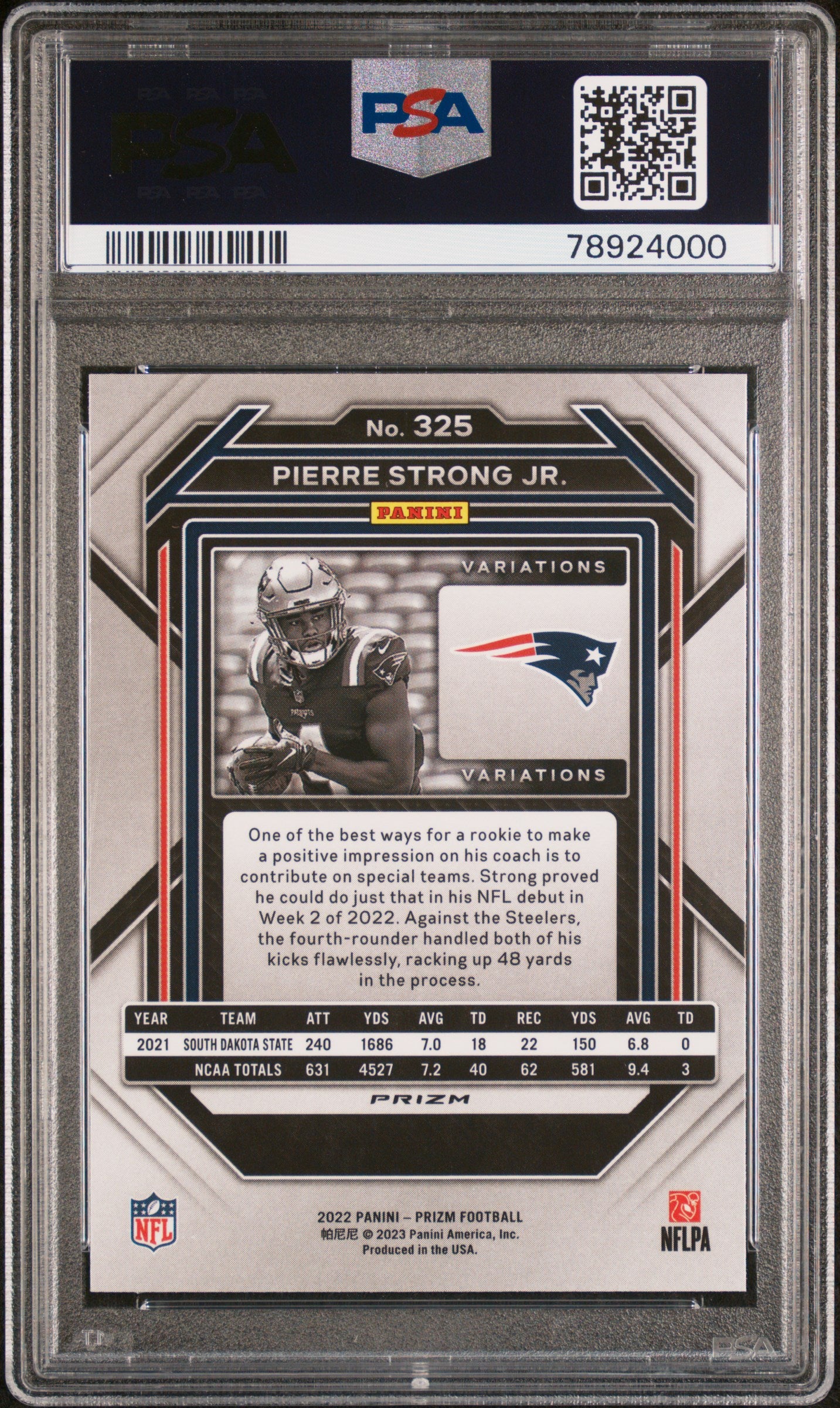 2022 Panini Prizm #325 Pierre Strong Jr Variation PSA 9