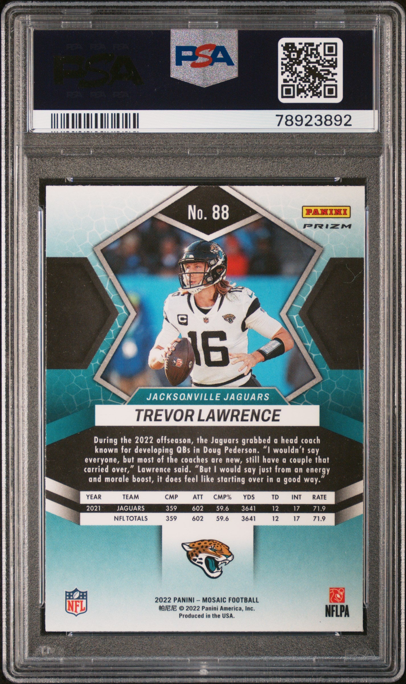 2022 Panini Mosaic #88 Trevor Lawrence Green Mosaic PSA 9 Football