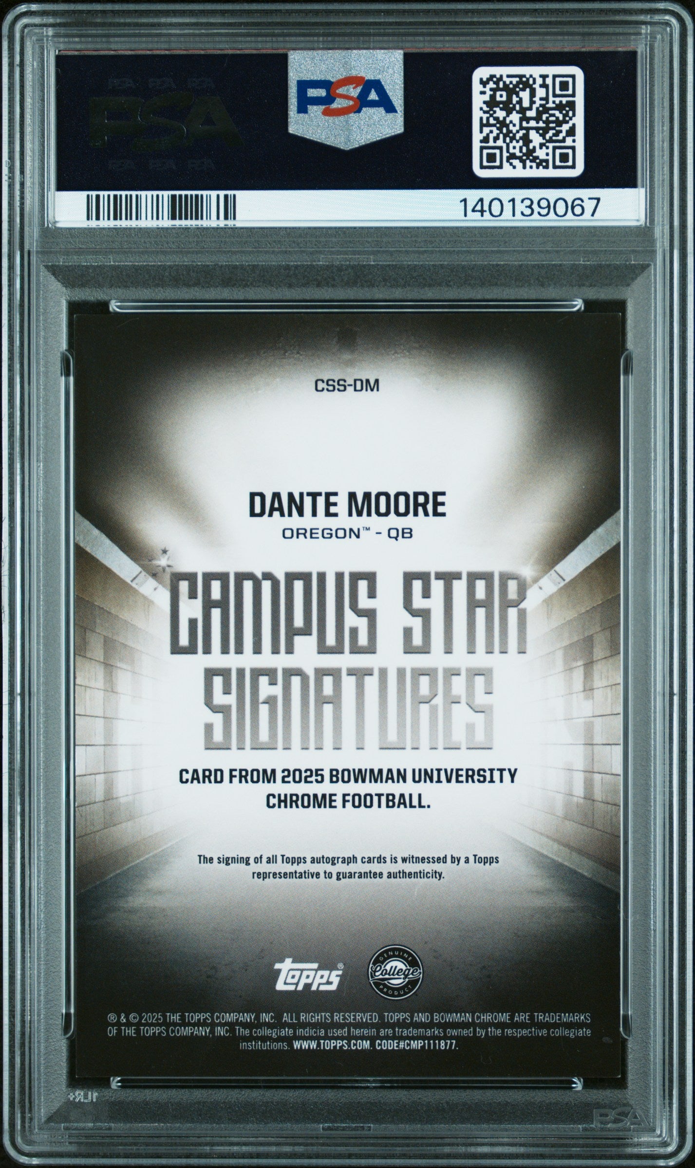 2025 Bowman University Dante Moore Campus Star Sig-Green Ref PSA 8