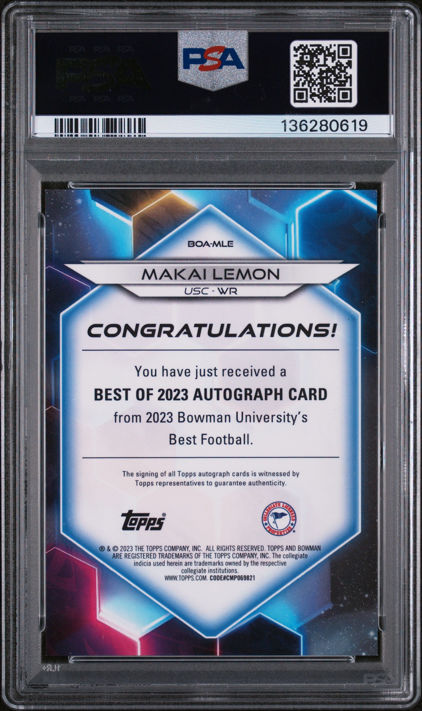 2023 Bowman University  Autographs  Makai Lemon Gold Geometric PSA 9